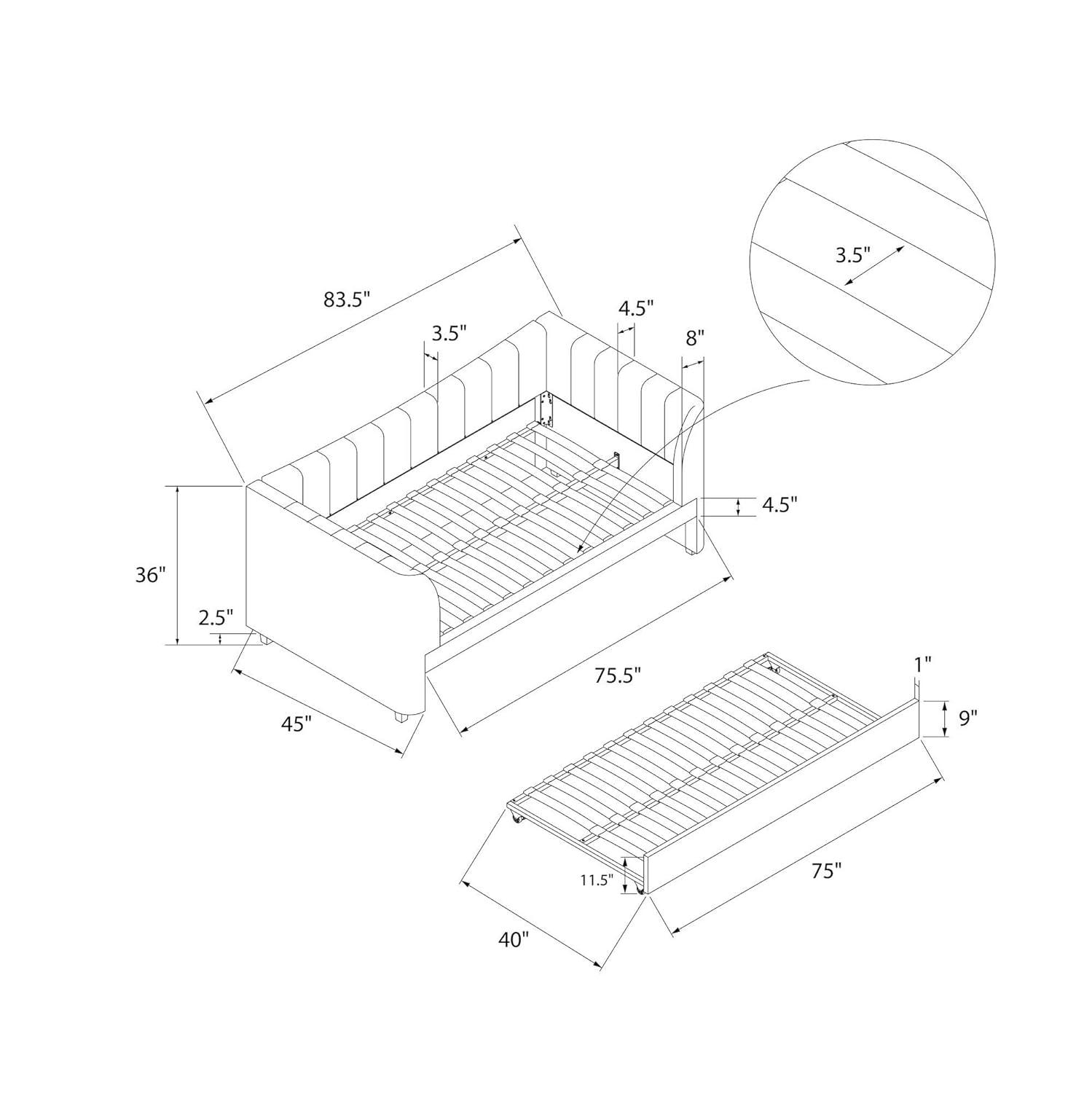 Valentina Twin Upholstered Daybed with Trundle