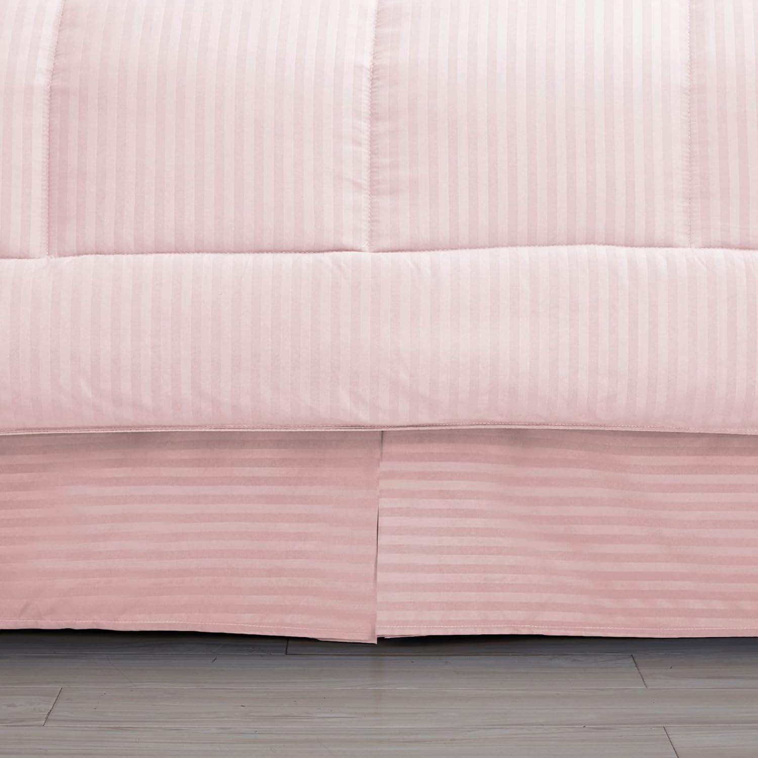 8 Piece Embossed Dobby Stripe Bed In A Bag Set - King, Pale Pink