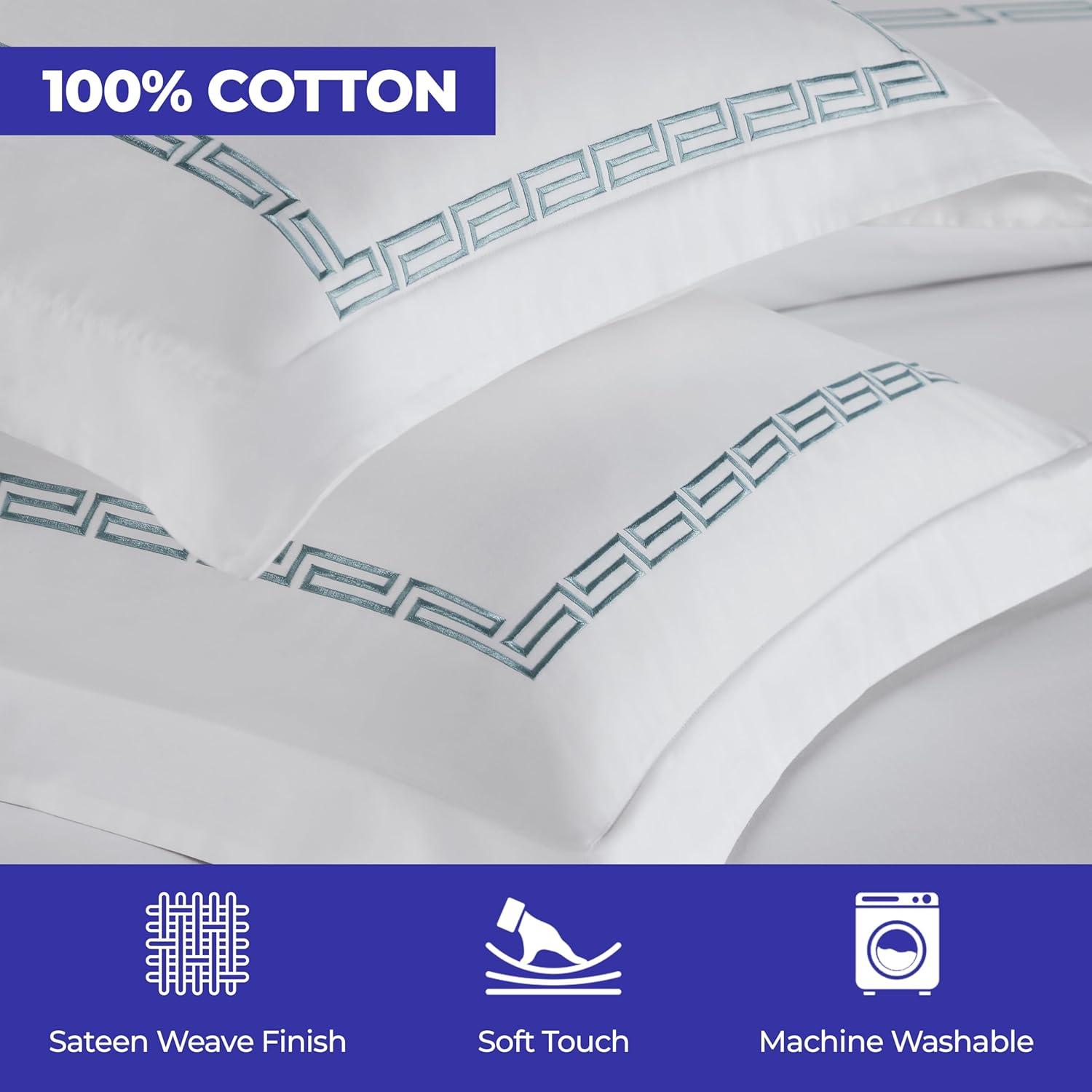 Superior Harrison Cotton Greek Key Embroidered 3 Piece Duvet Cover Set by Superior