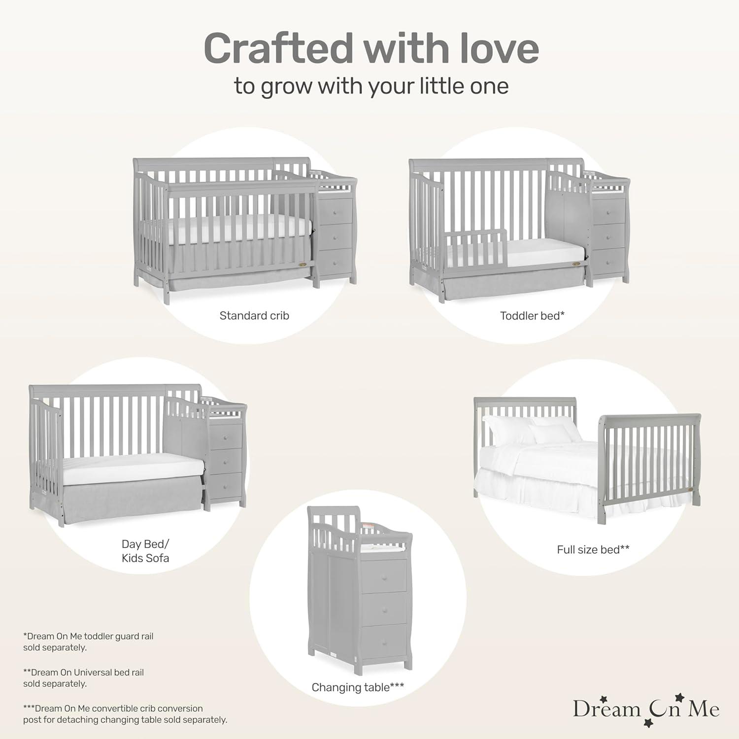 Pebble Grey Pine 5-in-1 Convertible Crib with Changer