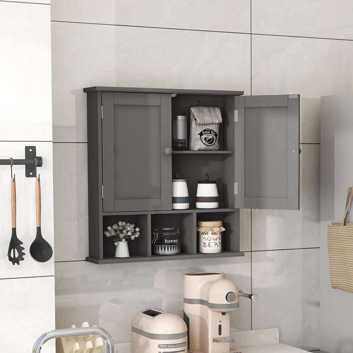 Grey Painted MDF Wall Mounted Bathroom Cabinet with Adjustable Shelves