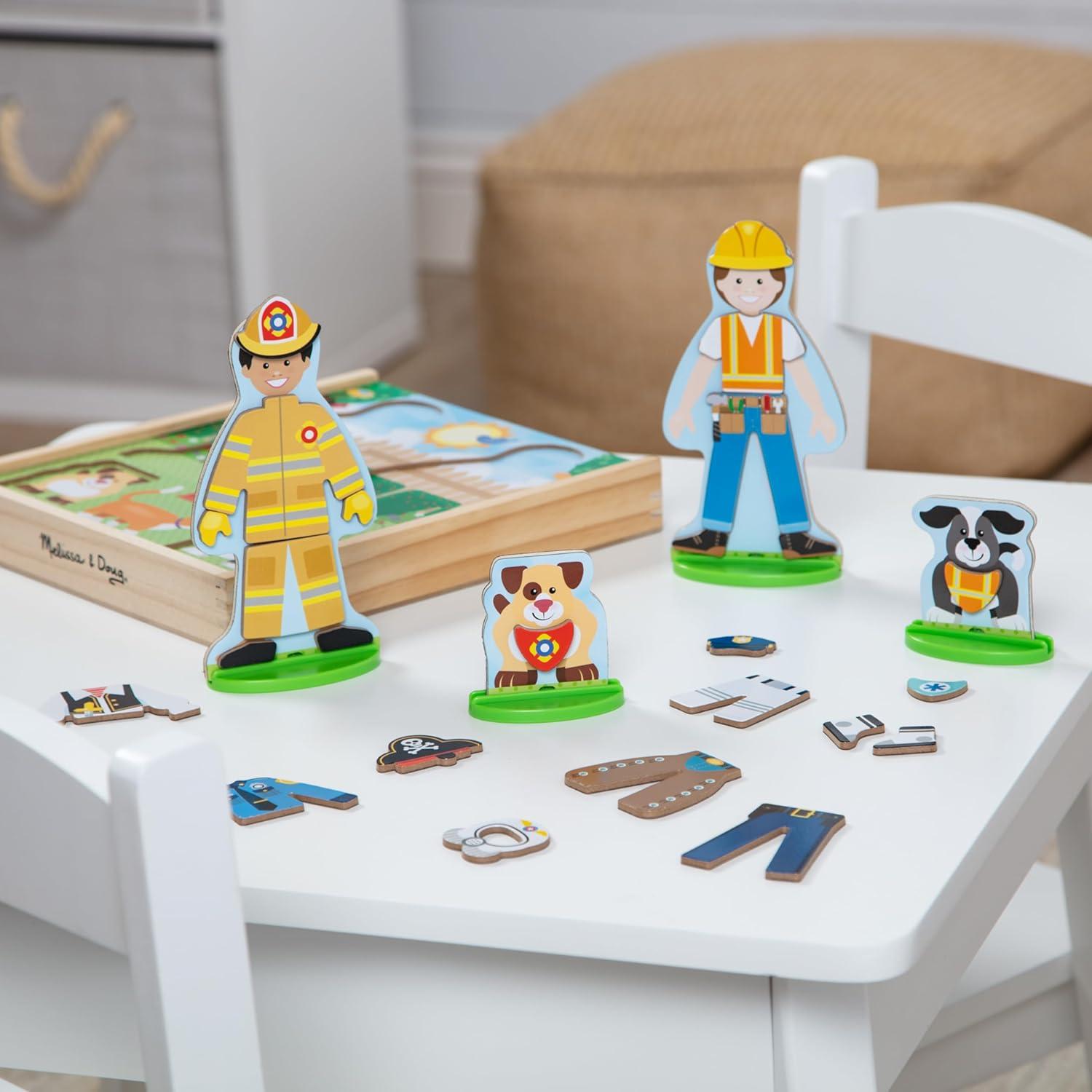 Melissa & Doug Occupations Magnetic Dress-Up Wooden Dolls Pretend Play Set (82 pcs)