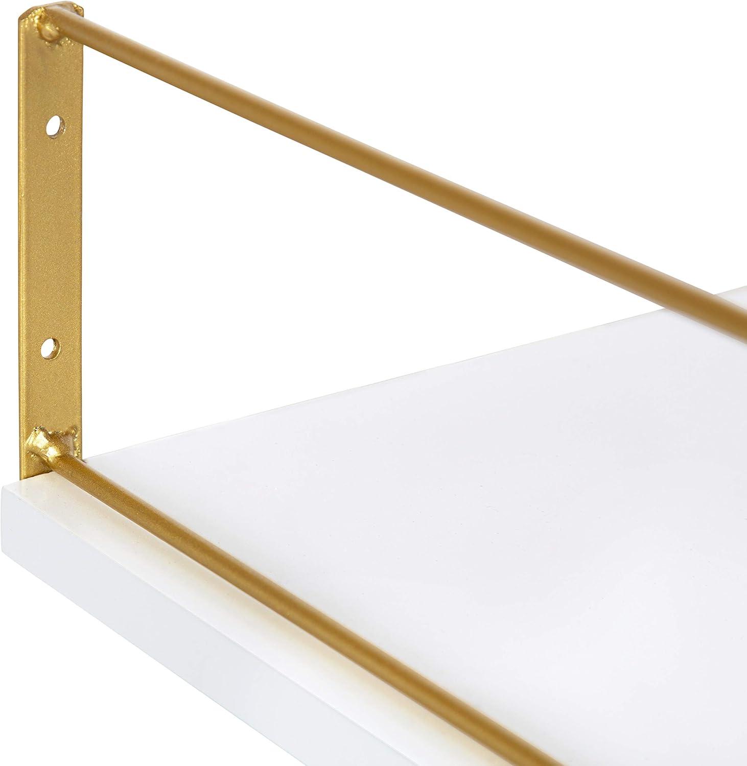 Kate and Laurel Benbrook Wood Shelf, 24" x 8", White and Gold, Modern Glam Storage Shelf