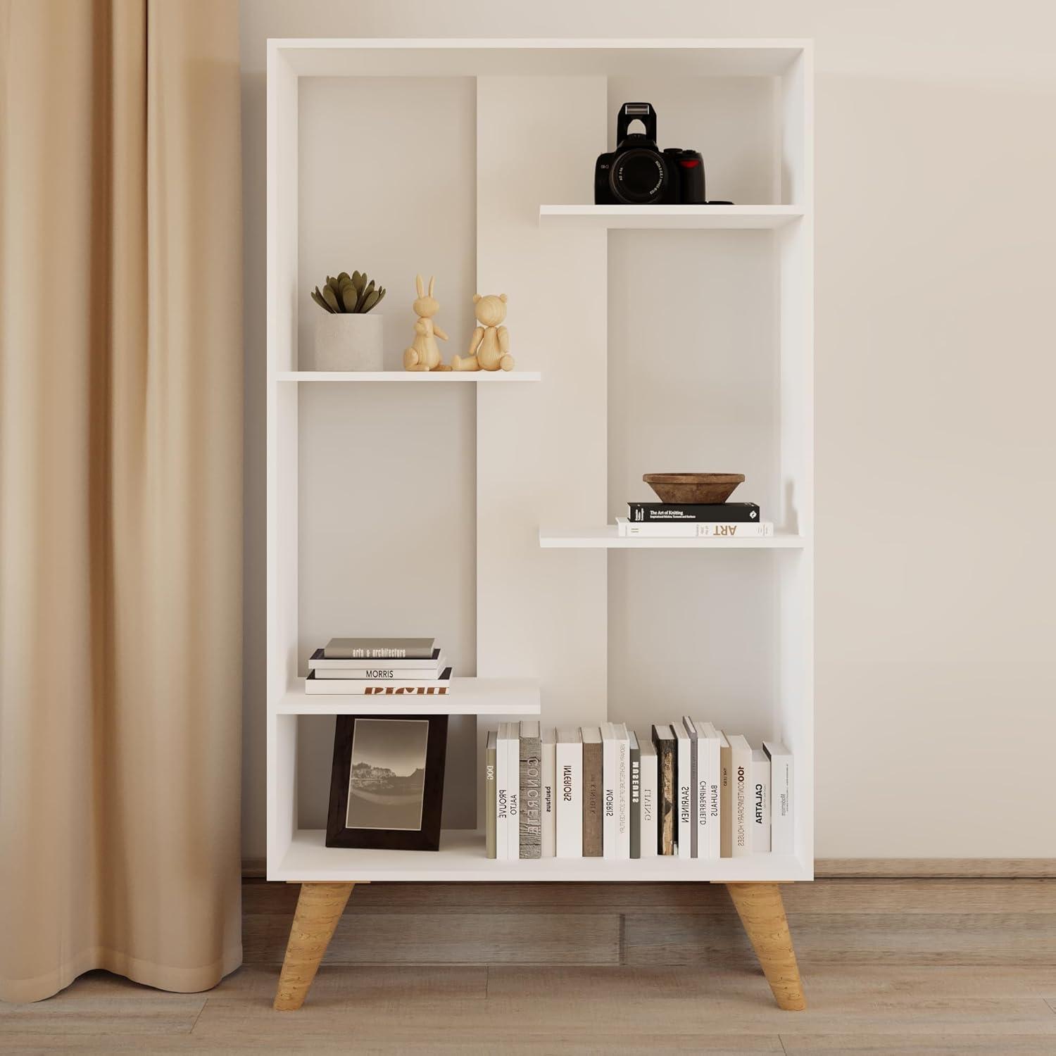 Boahaus LLC Boahaus Lund Bookcase, Wood Legs, Modern Style, 05 Shelves, Ideal for Any Place Home