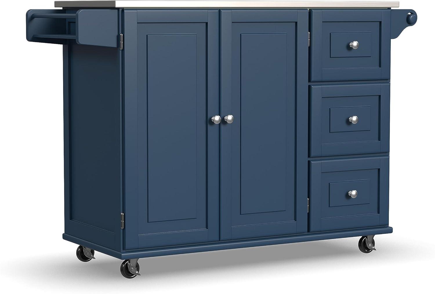 Blue Stainless Steel Top Kitchen Cart with Spice Rack and Storage