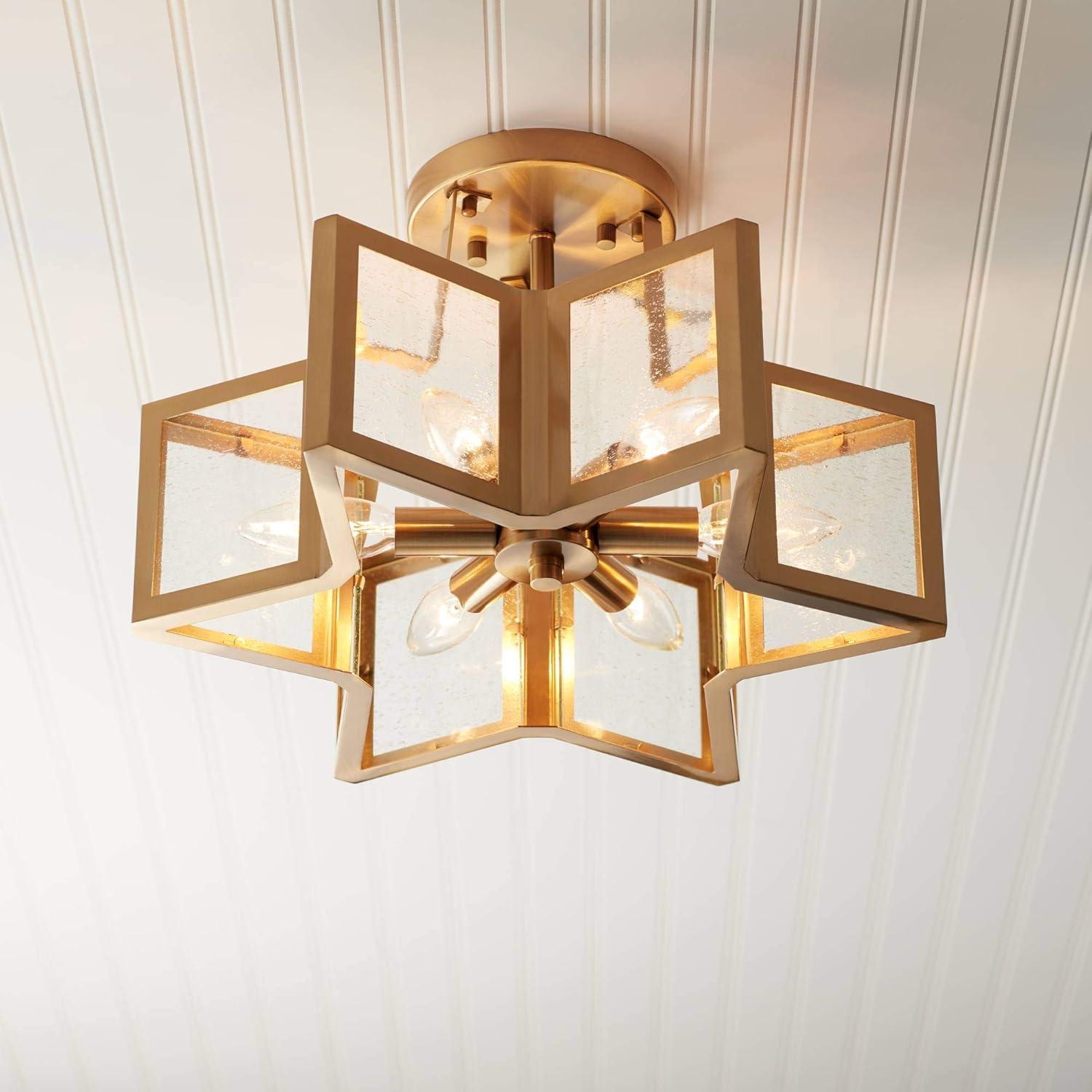 Possini Euro Design Casa Star Modern Ceiling Light Semi Flush Mount Fixture 16" Wide Warm Brass 6-Light Clear Glass for Bedroom Kitchen Living Room