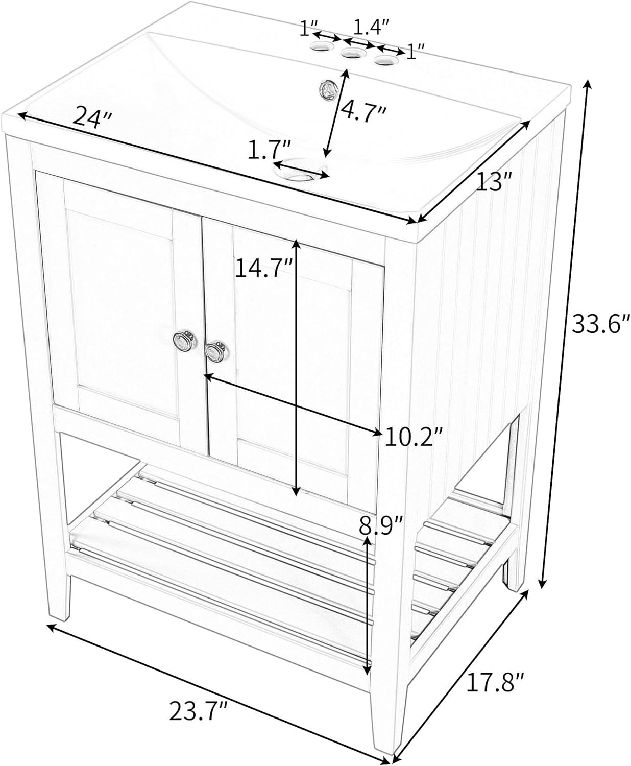 Gray 24 Inch Modern Bathroom Vanity with Ceramic Sink