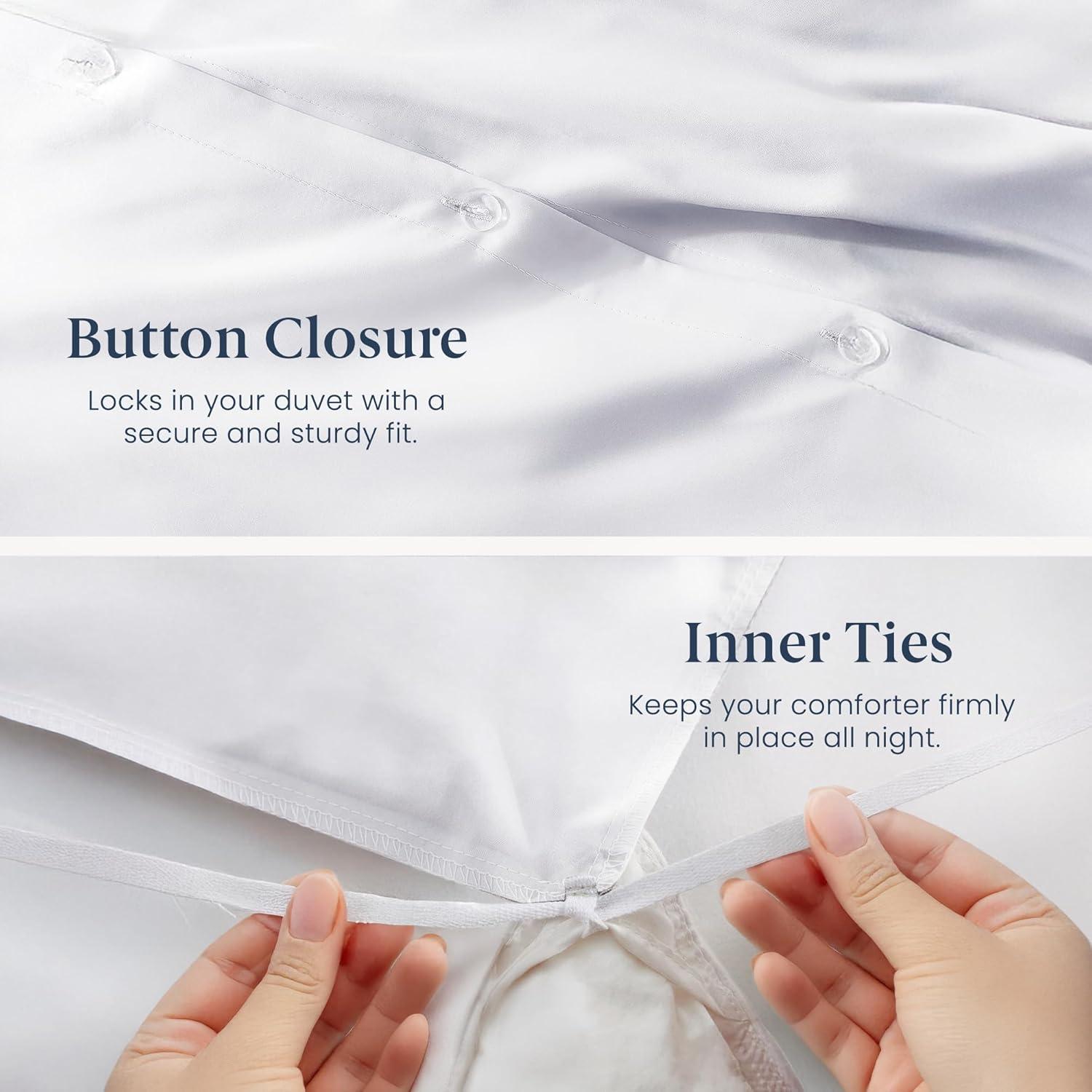 Ella Jayne Home Ella Jayne Cotton Duvet Cover with Satin Satin Stitching 3-Piece Set, White with White Satin Stitching