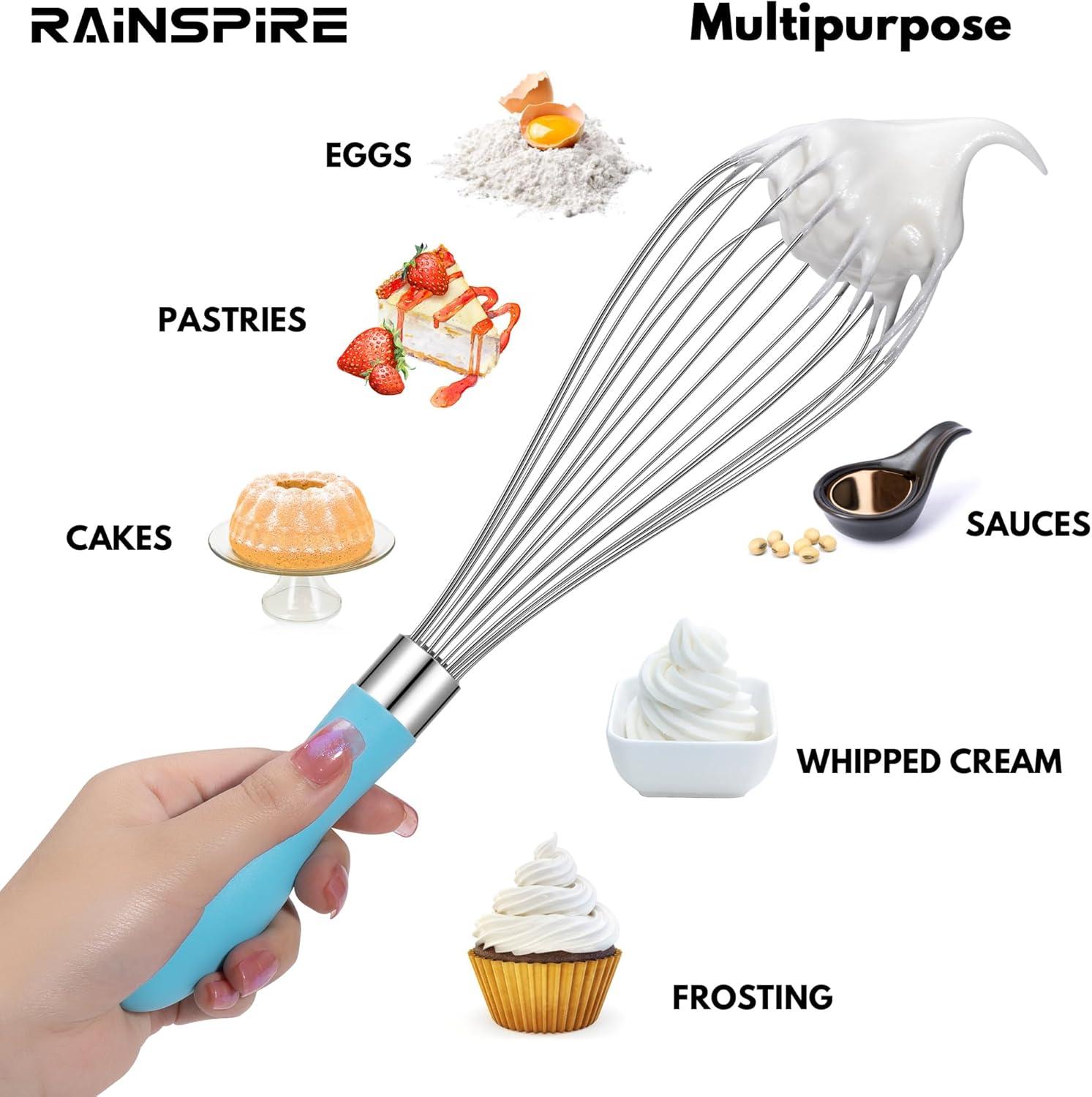 Stainless Steel Whisk - Balloon Kitchen Tool With Soft Silicone Handle Utensil For Blending, Beating - Azure-12 inch