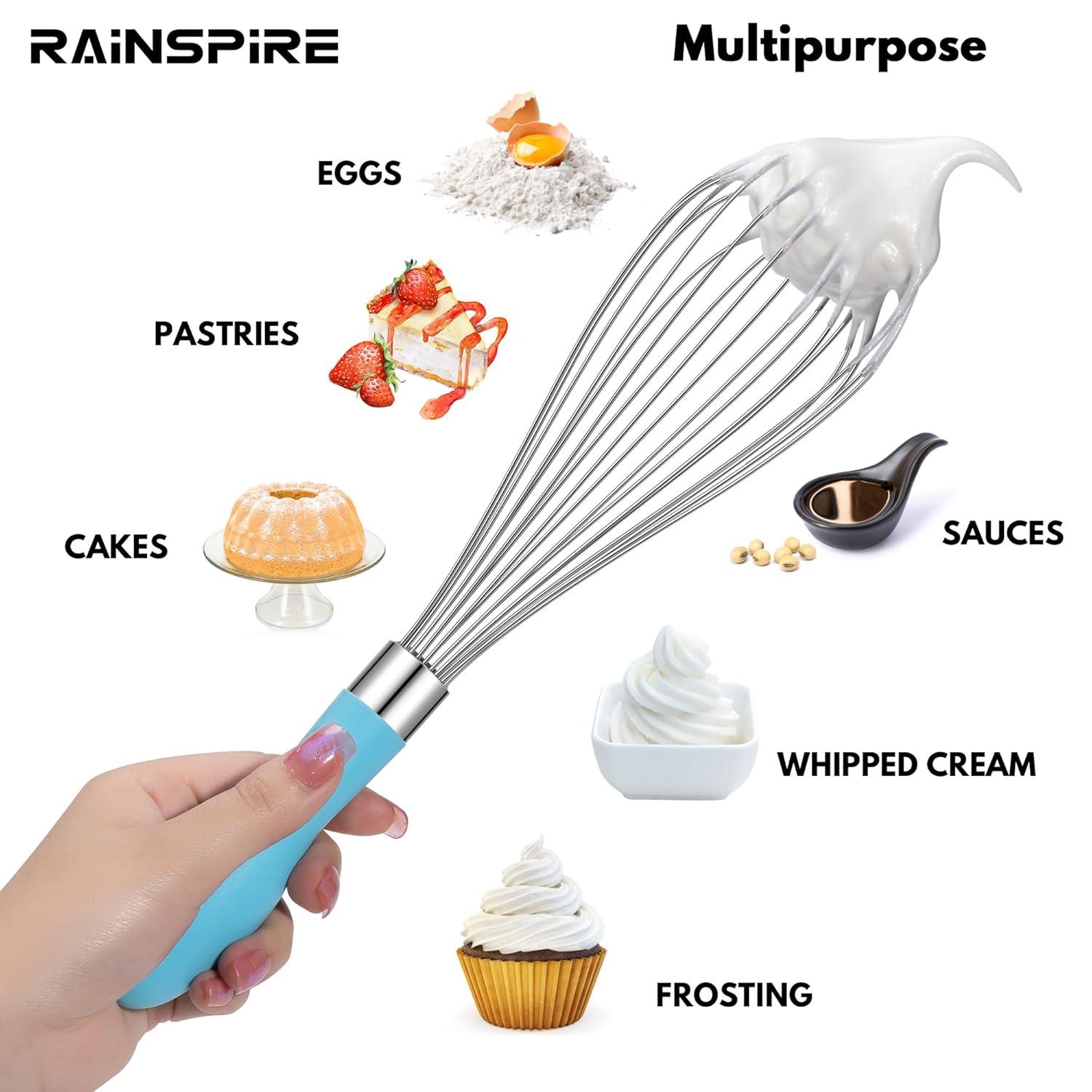 Stainless Steel Whisk - Balloon Kitchen Tool With Soft Silicone Handle Utensil For Blending, Beating - Azure-12 inch