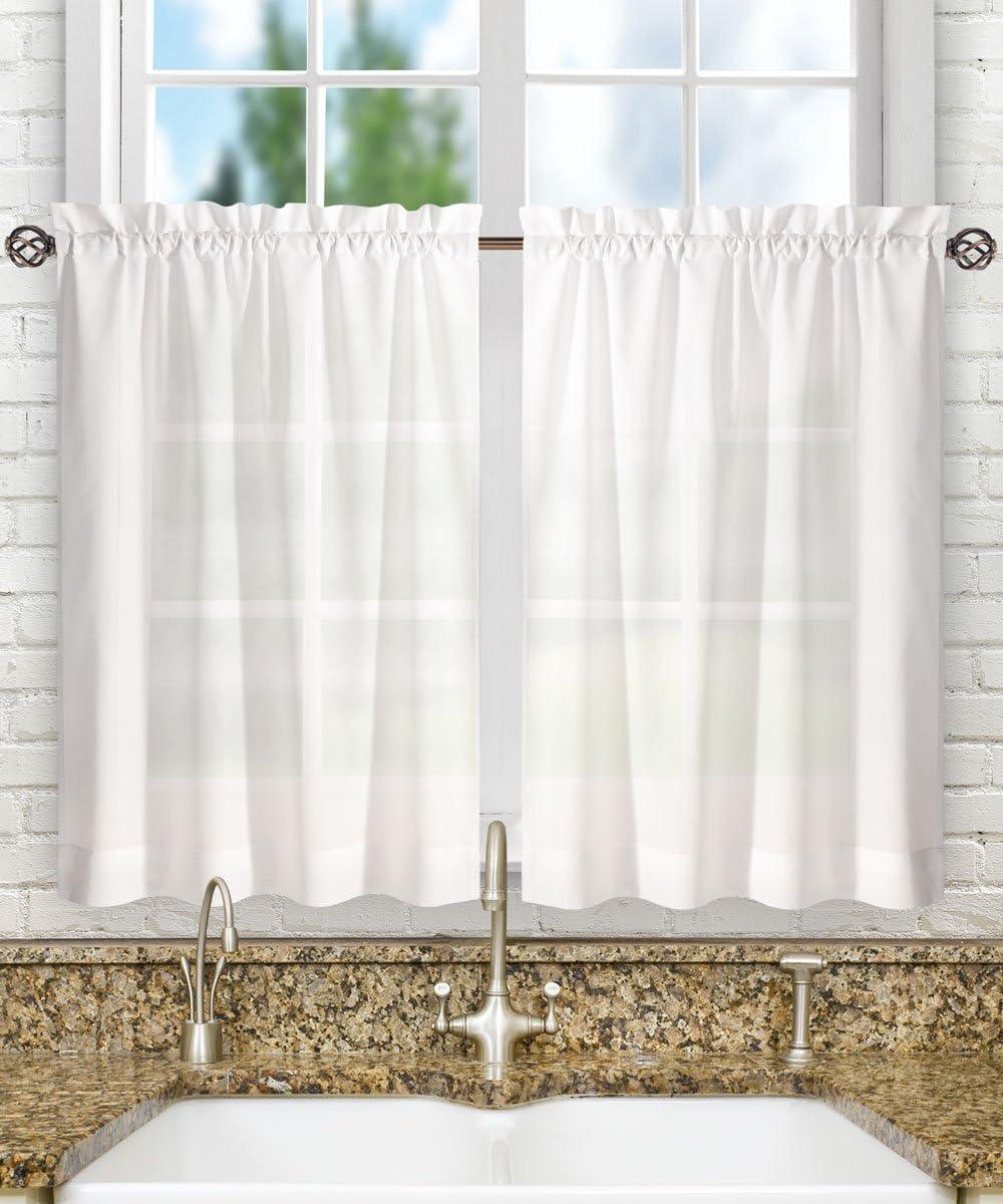 Ellis Stacey 1.5" Rod Pocket High Quality Fabric Solid Color Window Tailored Tier Pair 56"x24" White