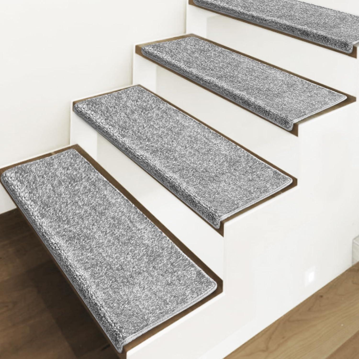 Light Gray Bullnose Carpet Stair Treads Set of 14