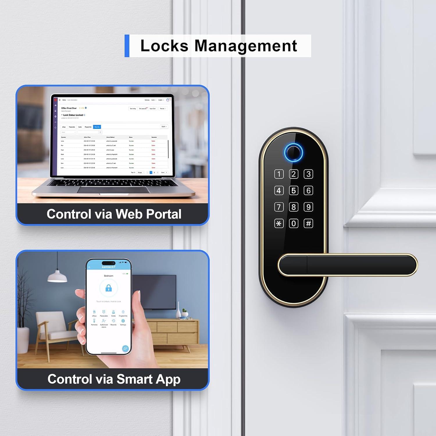 Gold Polished Biometric Smart Door Lock with Keypad