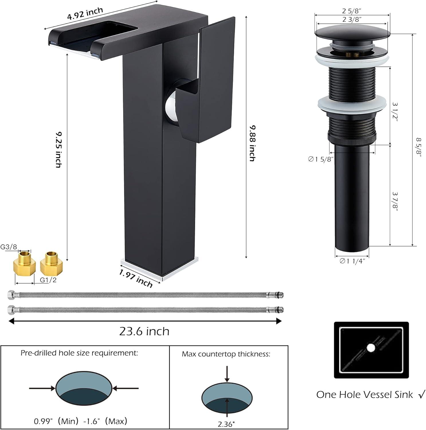 Single Hole Faucet Single-handle LED Bathroom Vessel Sink Faucet with Drain Assembly