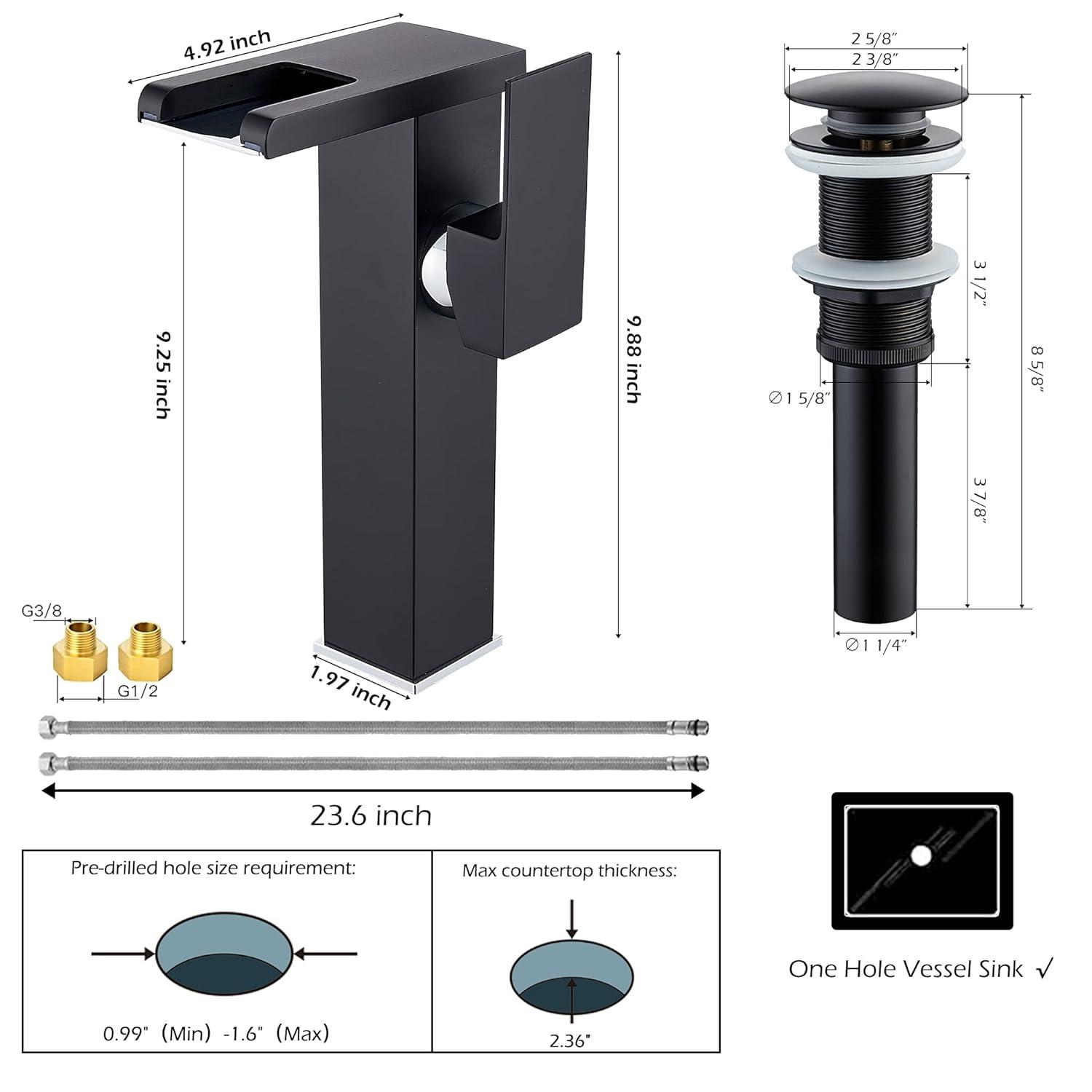 Single Hole Faucet Single-handle LED Bathroom Vessel Sink Faucet with Drain Assembly