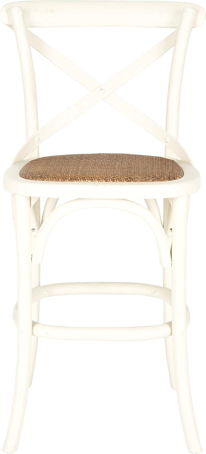 Antique White Oak X Back Counter Stool with Rattan Seat