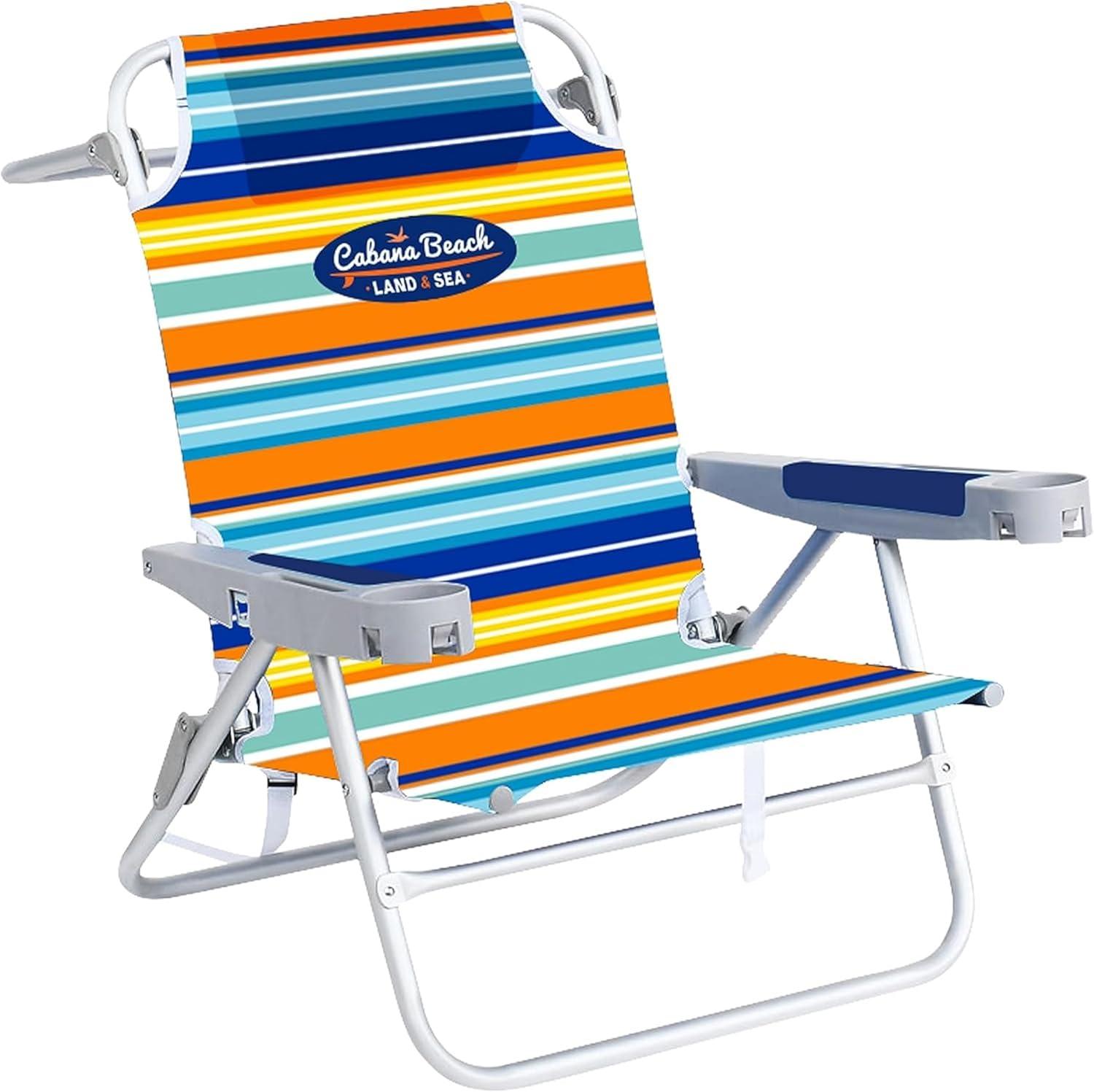 Candy Stripe Folding Beach Chair with Cup Holder and Headrest