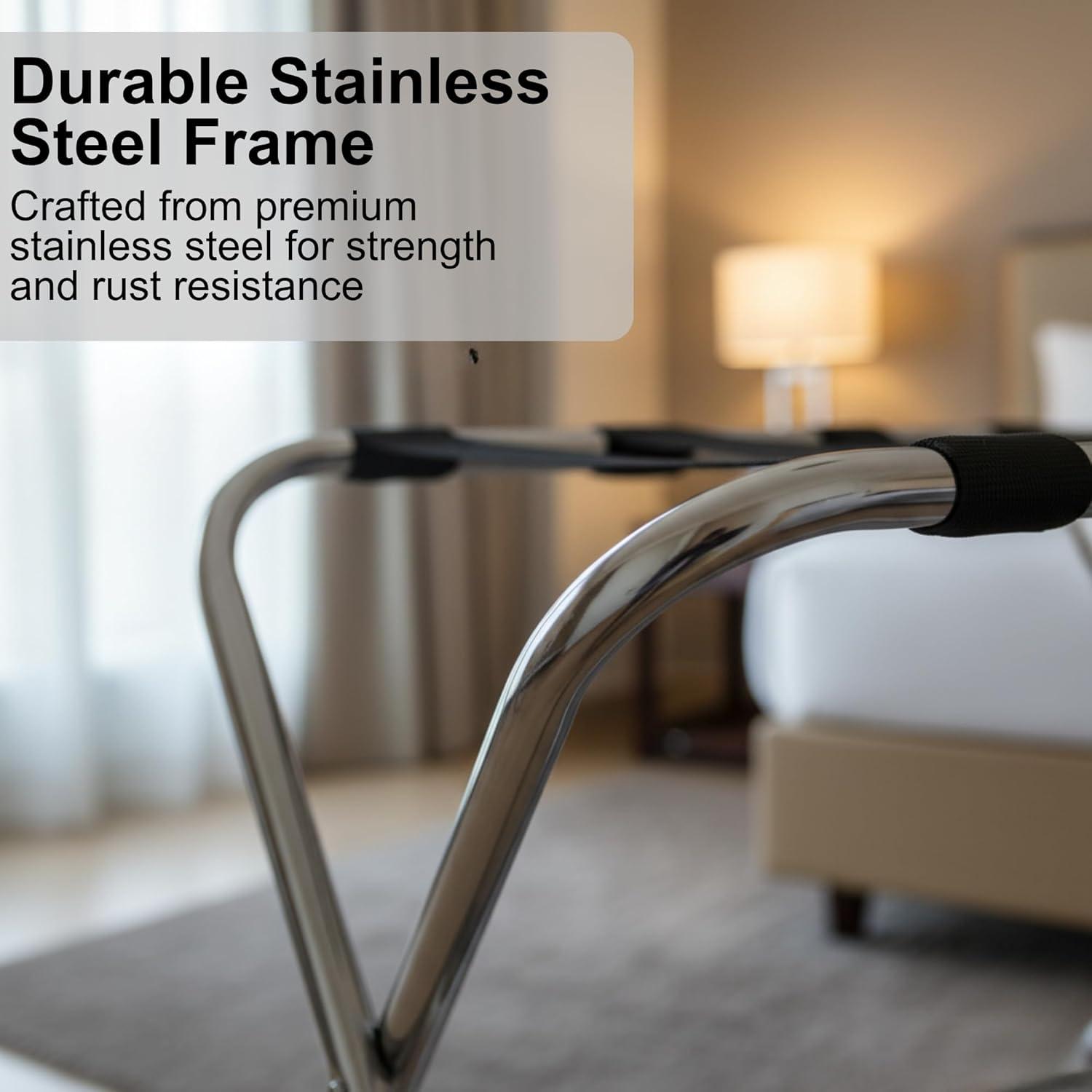 USTECH USTECH Luggage Rack-Double Tier, Assembled, Chrome, Storage Organizer, Pack of 1,