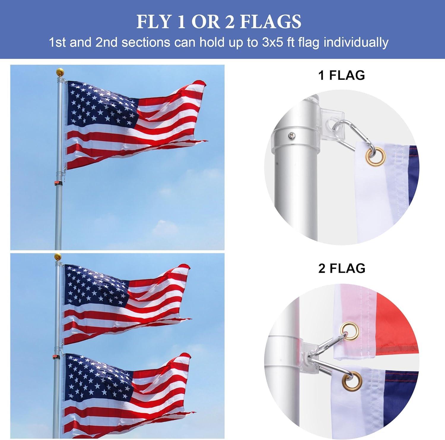 Yescom 25 ft Telescopic Lightweight Aluminum Flag Pole Kit