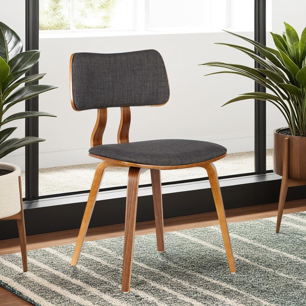 Jaguar Mid-Century Modern Kitchen Dining Table Accent Chair in Walnut Wood and Charcoal Fabric