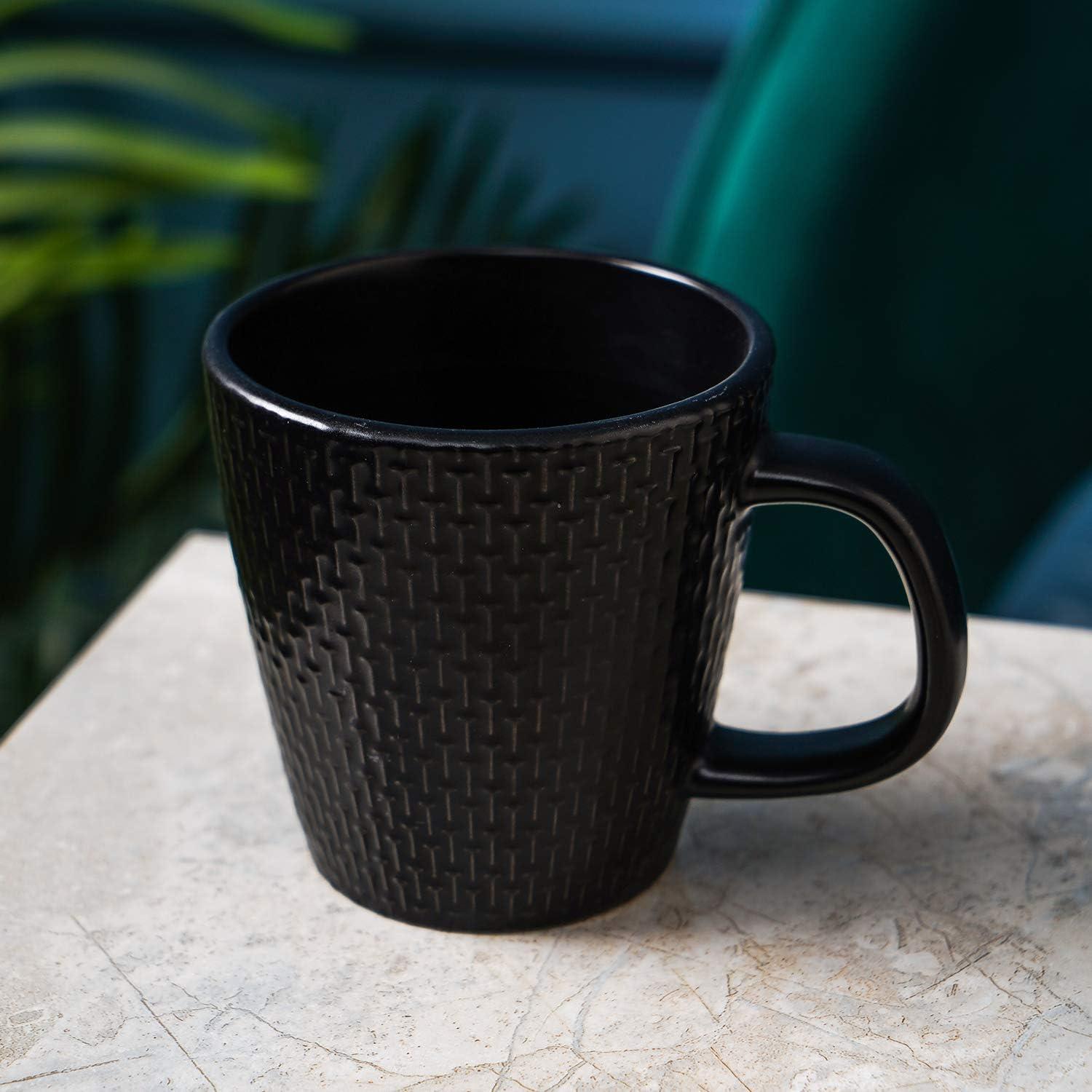 Stone Lain Olivia Stoneware Mug Replacement Set, Black with Embossed Basket Weave