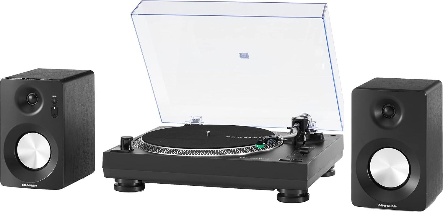 Crosley C100BT Vinyl Record Player with Speakers and Wireless Bluetooth - Audio Turntables