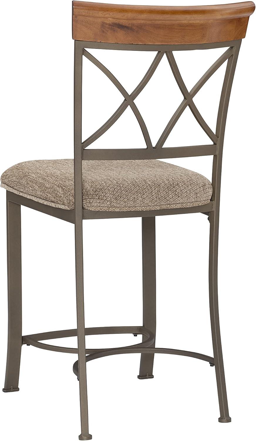 Linon Hamilton Metal Counter Stool Padded Beige Seat Wood Trim in Matte Pewter