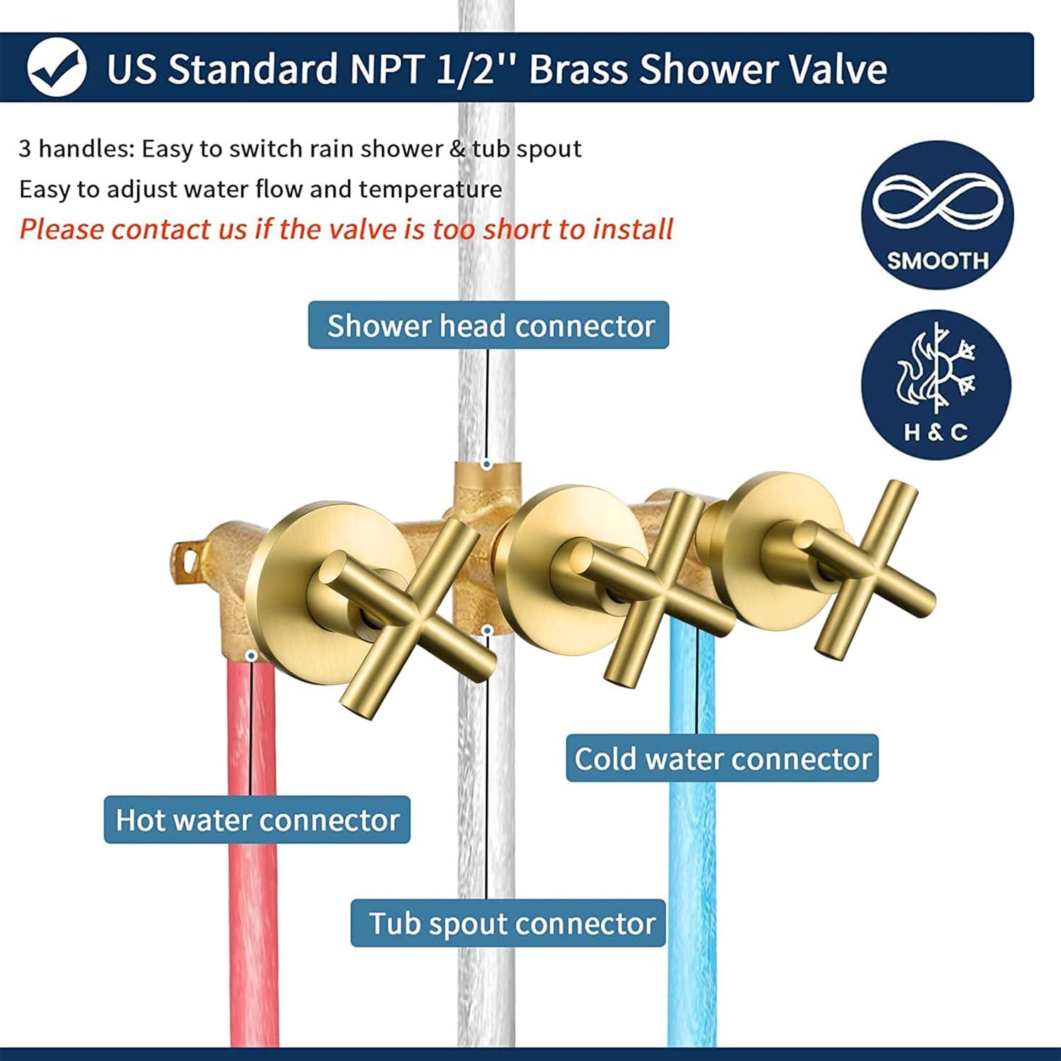 Brushed Gold Triple Handle Multi-Head Wall Mounted Shower System