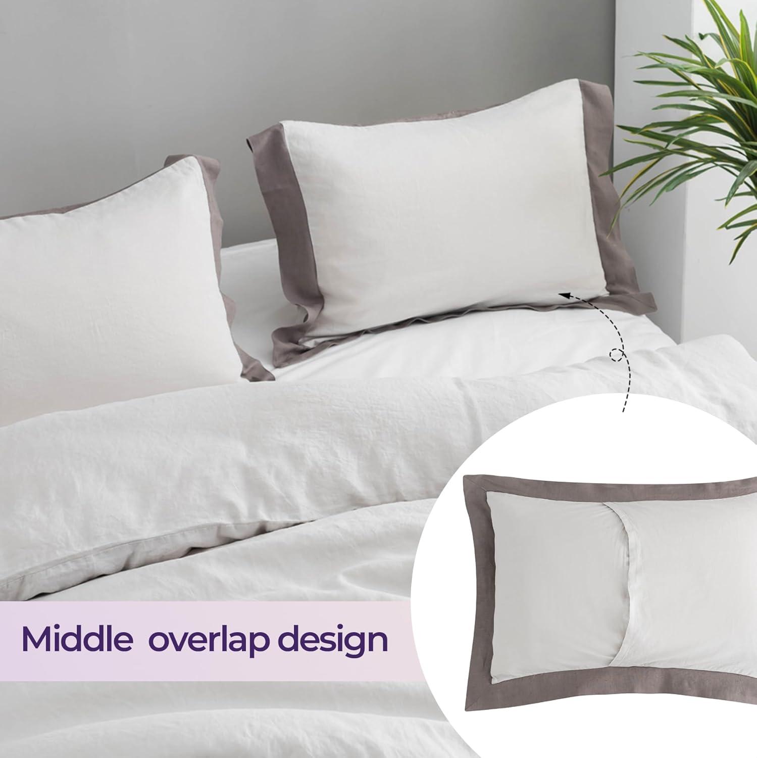 Twin Size Grey Linen Duvet Cover Set with Pillowcase