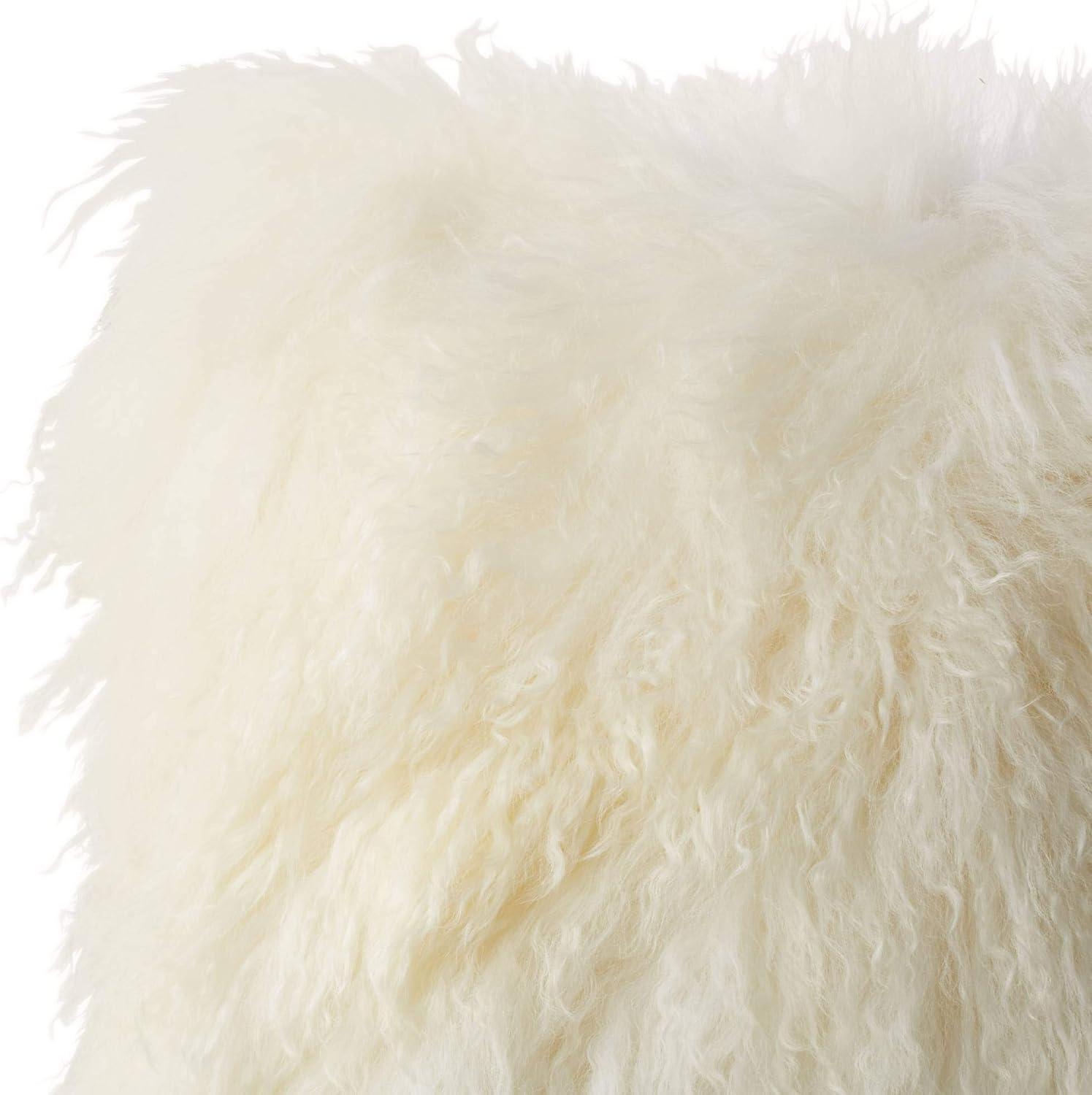 SARO 3564.I16S 16 in. Square Wool Mongolian Lamb Fur Throw Pillow  Ivory