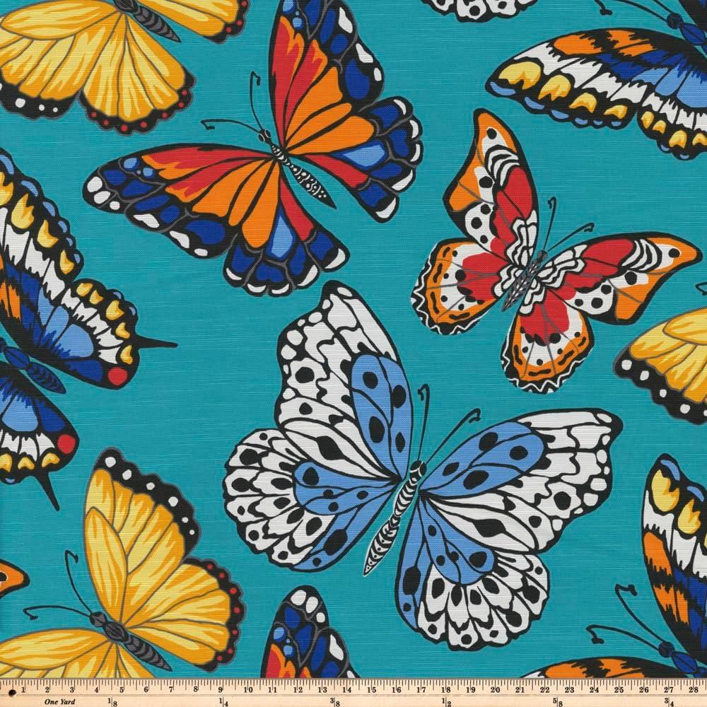 Pillow Perfect Outdoor/Indoor Throw Pillows, Large - 18.5" x 18.5", Blue Butterfly Garden Turquoise 2 Count