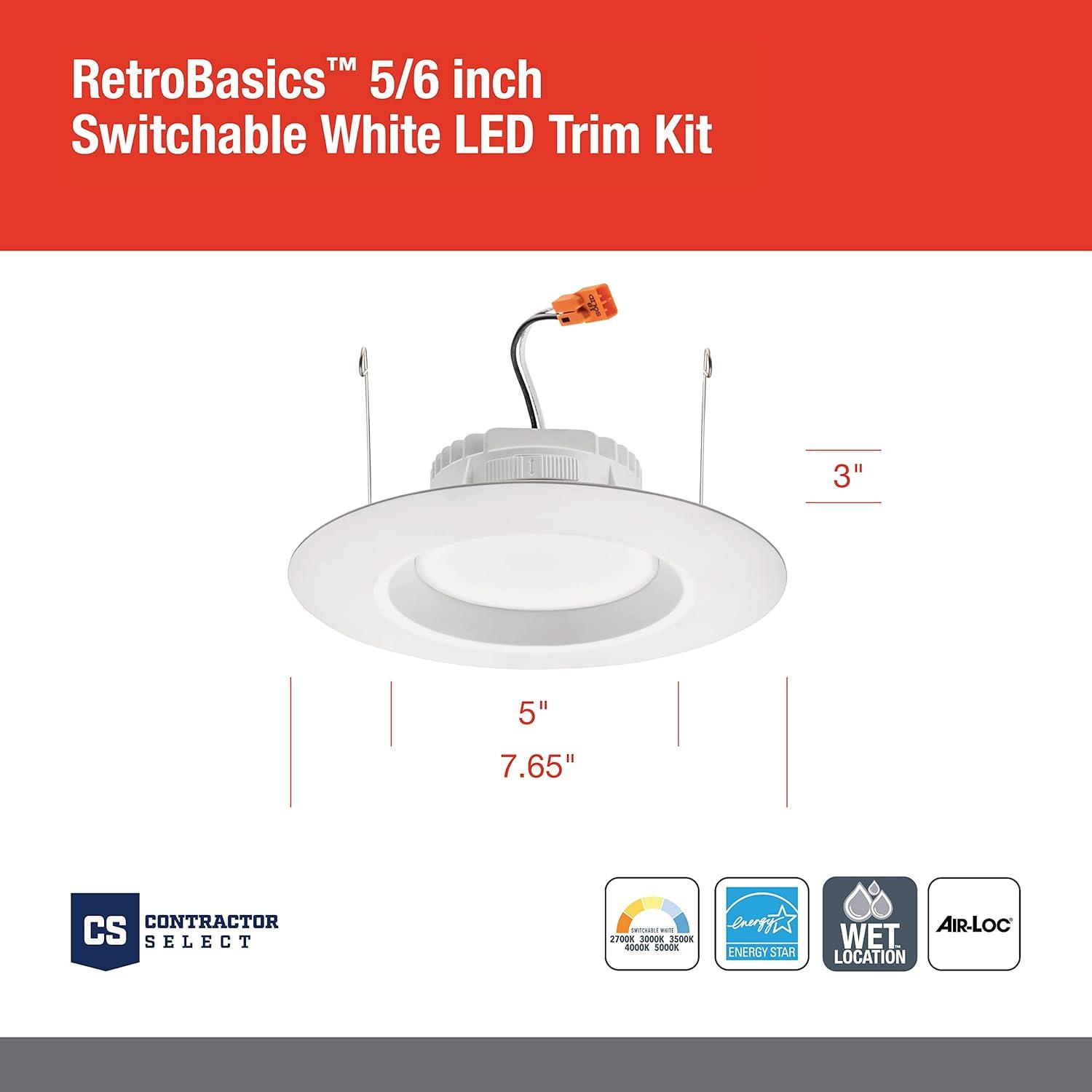 Retro Basics 6'' Selectable Color Temperature Dimmable Air-Tight Standard Recessed Lighting Kit