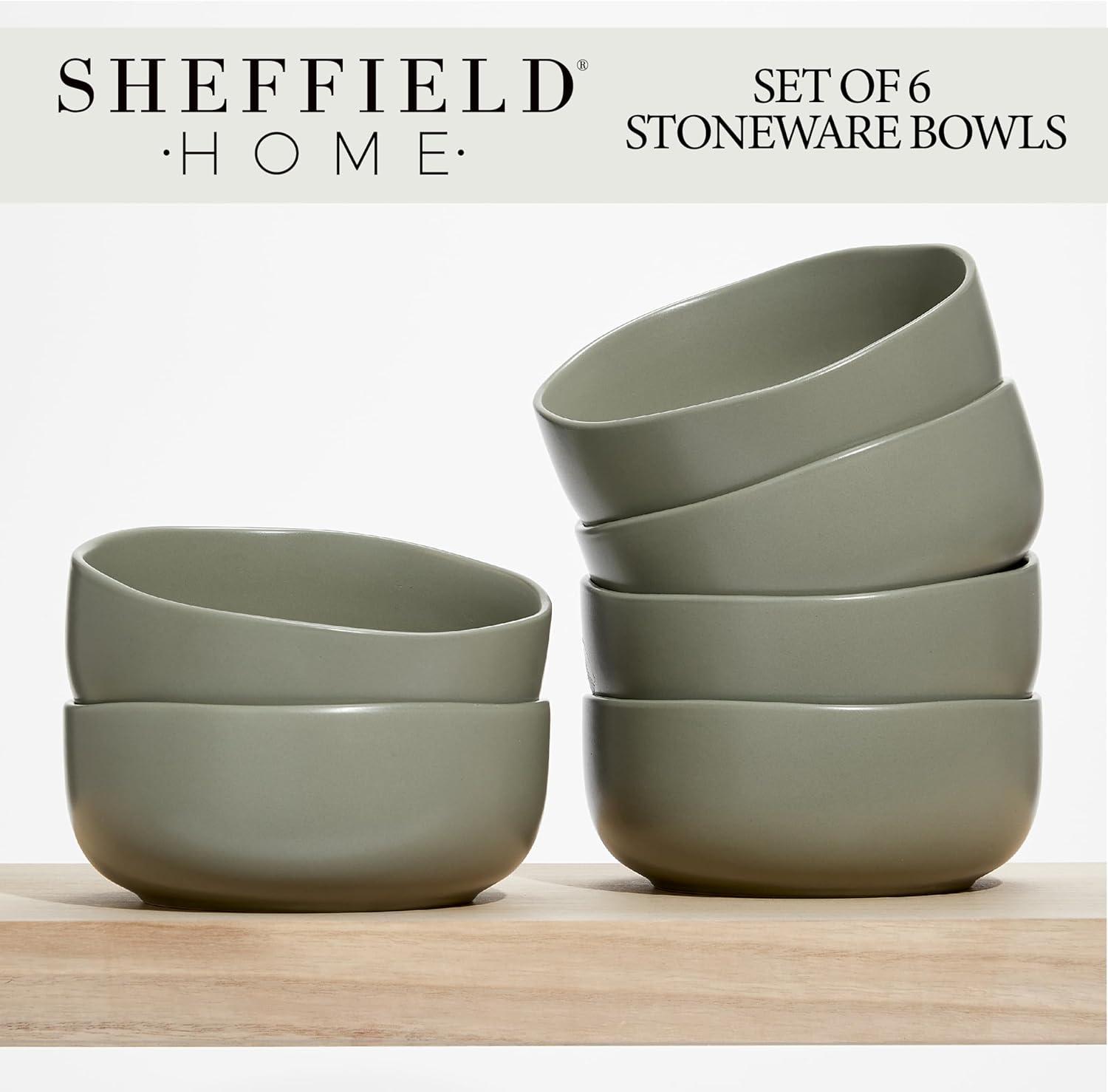 Sage Green Stoneware 28oz Cereal Bowls Set of 6