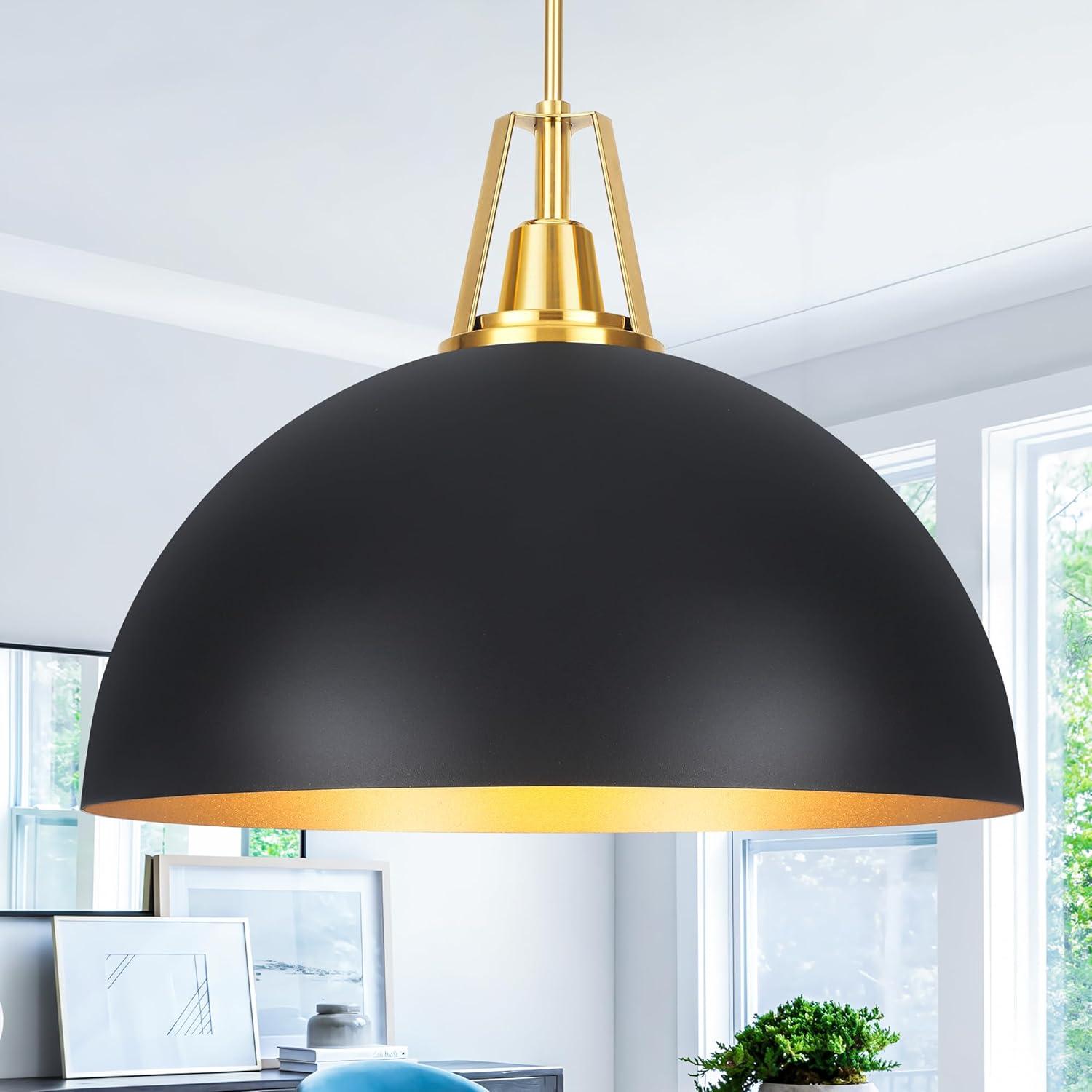 Large Pendant Light Black and Gold Dome Pendant Light Fixtures 17.71” Industrial Hanging Lamp Modern Farmhouse Dome Chandelier Pendant Lighting for Kitchen Island Hallway Dining Room Entryway Foyer