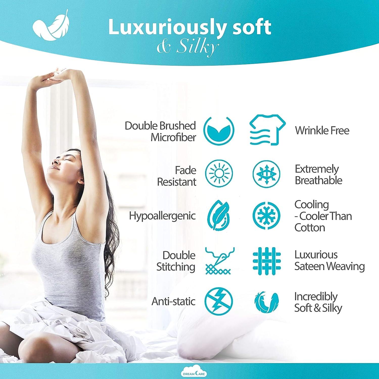 DREAMCARE - Bed Sheets Set - Queen Size Sheet with Side Pocket - 4pcs Set, 15 inches, Dark Gray