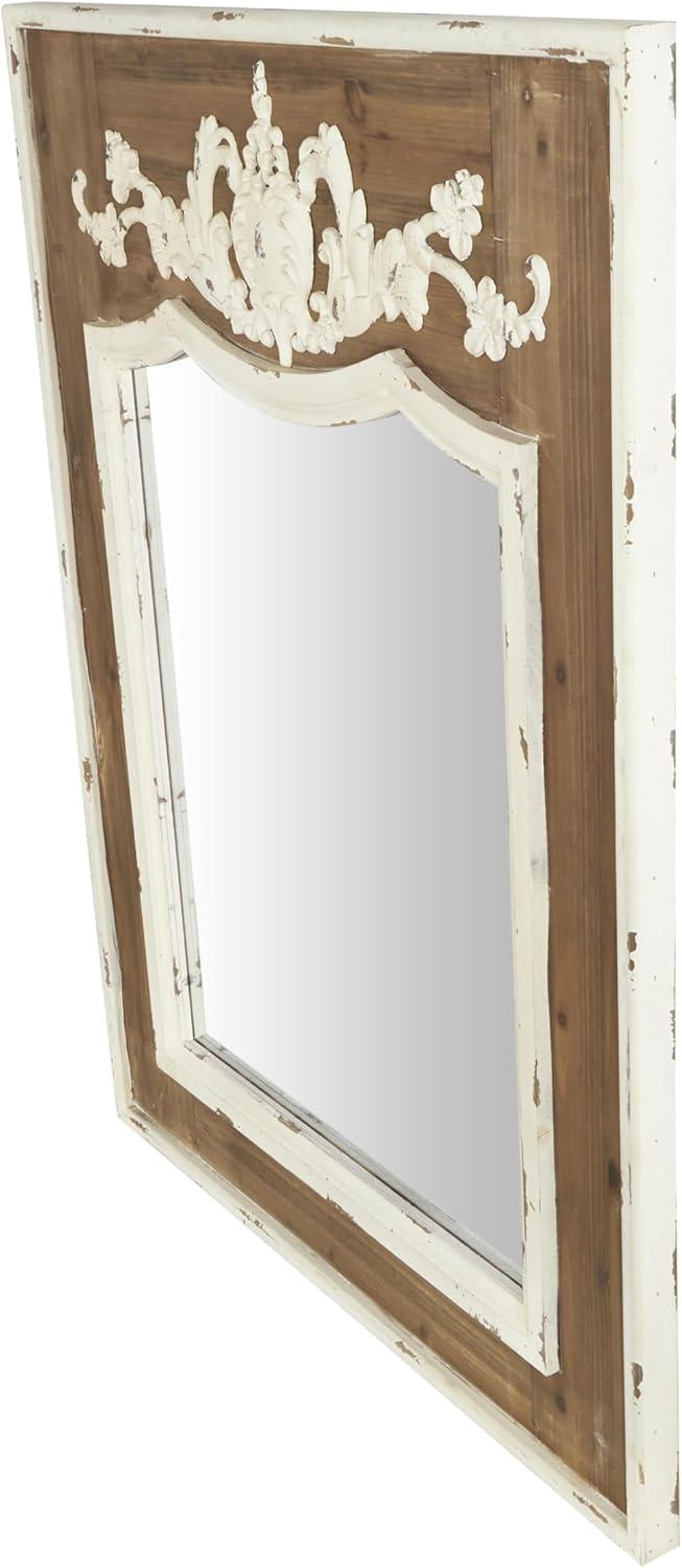 Ophelia & Co. Eberhart Wood Vintage Inspired Acanthus Scroll Floral Brown Wall Mirror with Distressed Cream Accents
