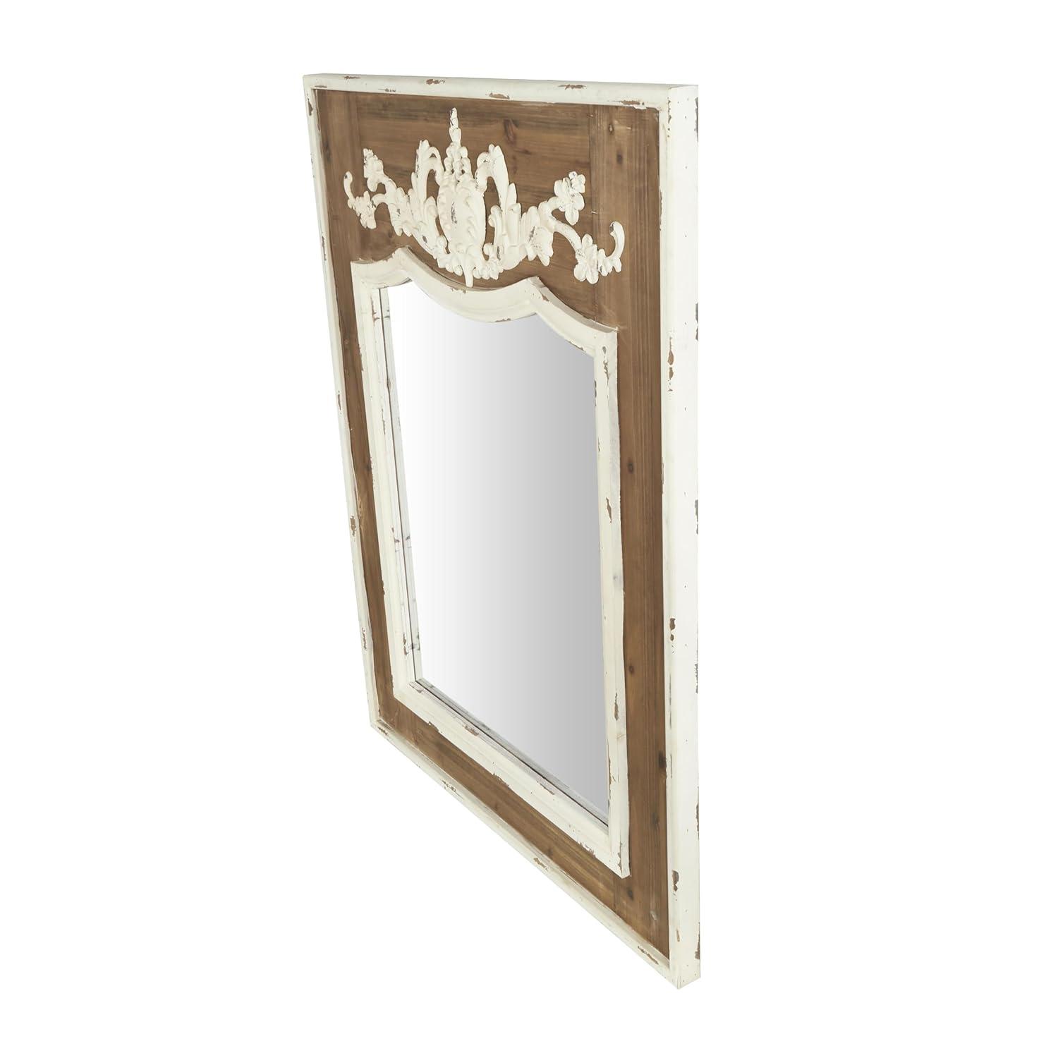 Ophelia & Co. Eberhart Wood Vintage Inspired Acanthus Scroll Floral Brown Wall Mirror with Distressed Cream Accents