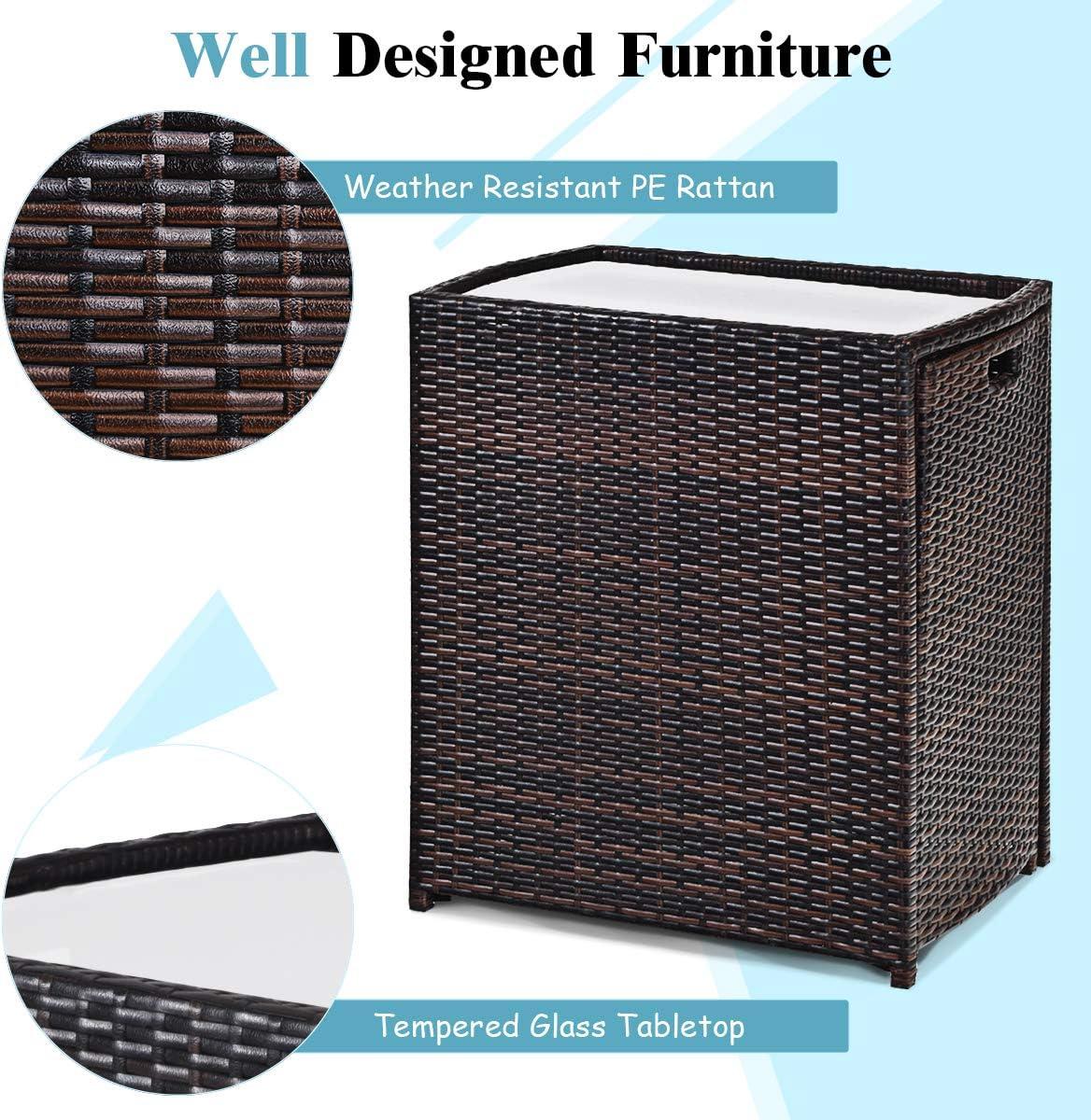 Tangkula 3 PCS Cushioned Wicker Patio Furniture Set Seat Sofa Outdoor No Assembly Brown