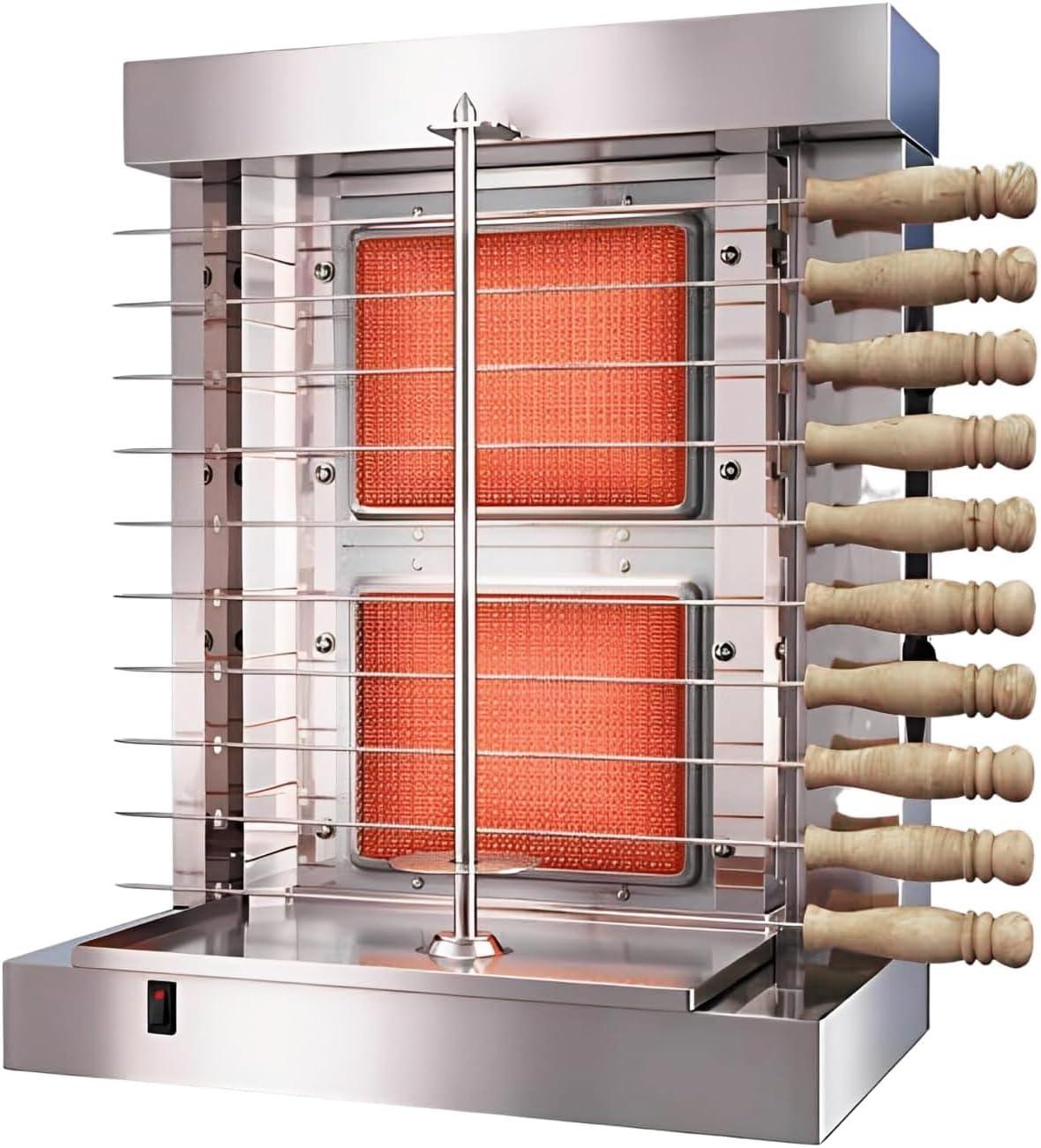 Homira Vertical Shawarma Machine - 2 Burner Rotisserie Grill, Doner Kebab and Tacos Al Pastor Machine with 10 Kebab Skewers