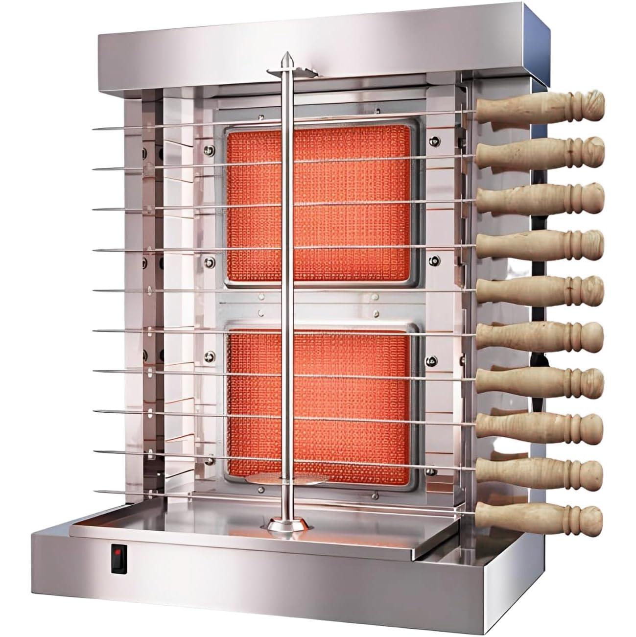 Homira Vertical Shawarma Machine - 2 Burner Rotisserie Grill, Doner Kebab and Tacos Al Pastor Machine with 10 Kebab Skewers
