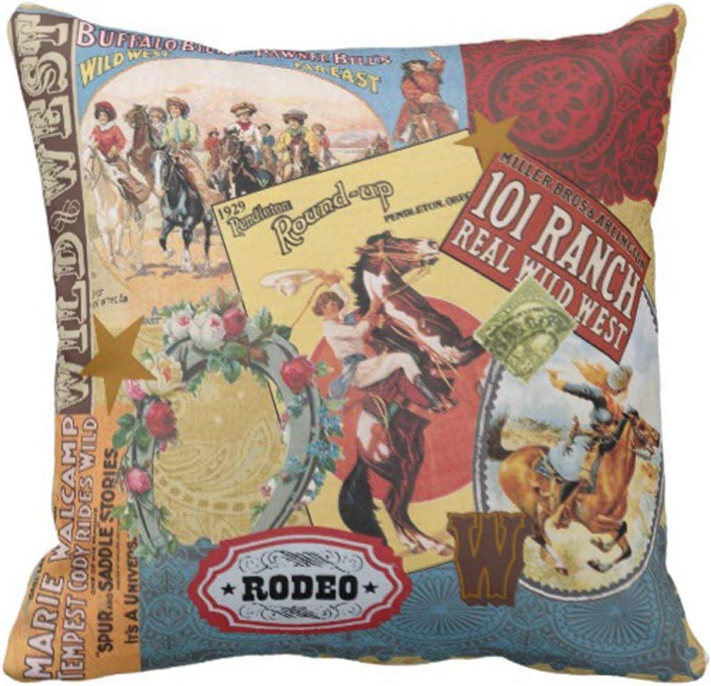 Set of 4 Throw Pillow Covers Vintage Western Cowboy Wild Modern West Riding Bull Wooden Decorative Pillow Cases Home Decor Square 18x18 Inches Pillowcases