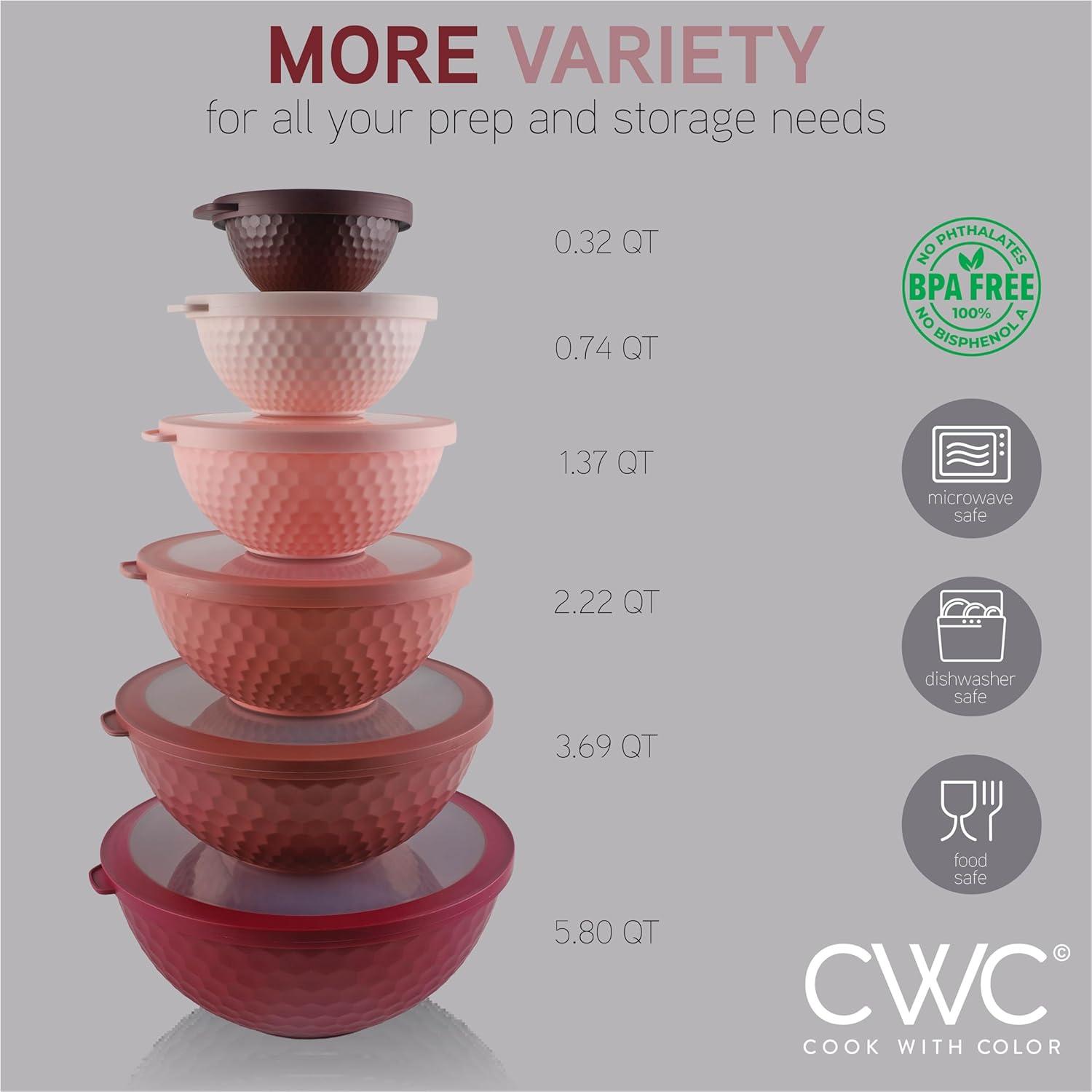 WRIWON 12 Piece Nesting Bowls Set includes 6 Prep Bowls and 6 Lids