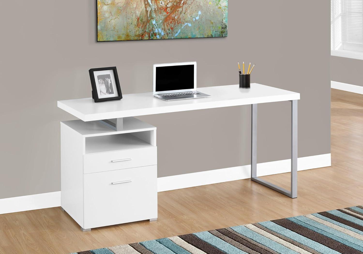 Monarch Specialties Computer Desk, Home Office, Laptop, Storage Drawers, 60"L, Work, White Laminate