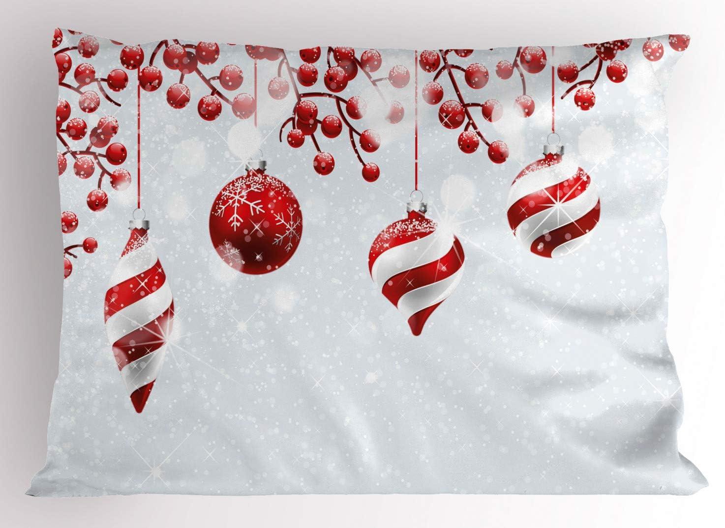 Red and White Christmas Ornament Polyester Pillow Sham