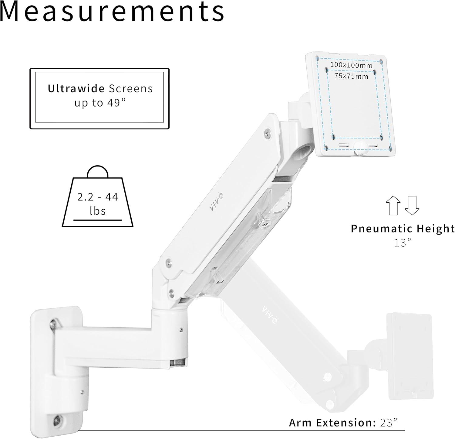 White Aluminum Pneumatic Ultrawide Monitor Wall Mount