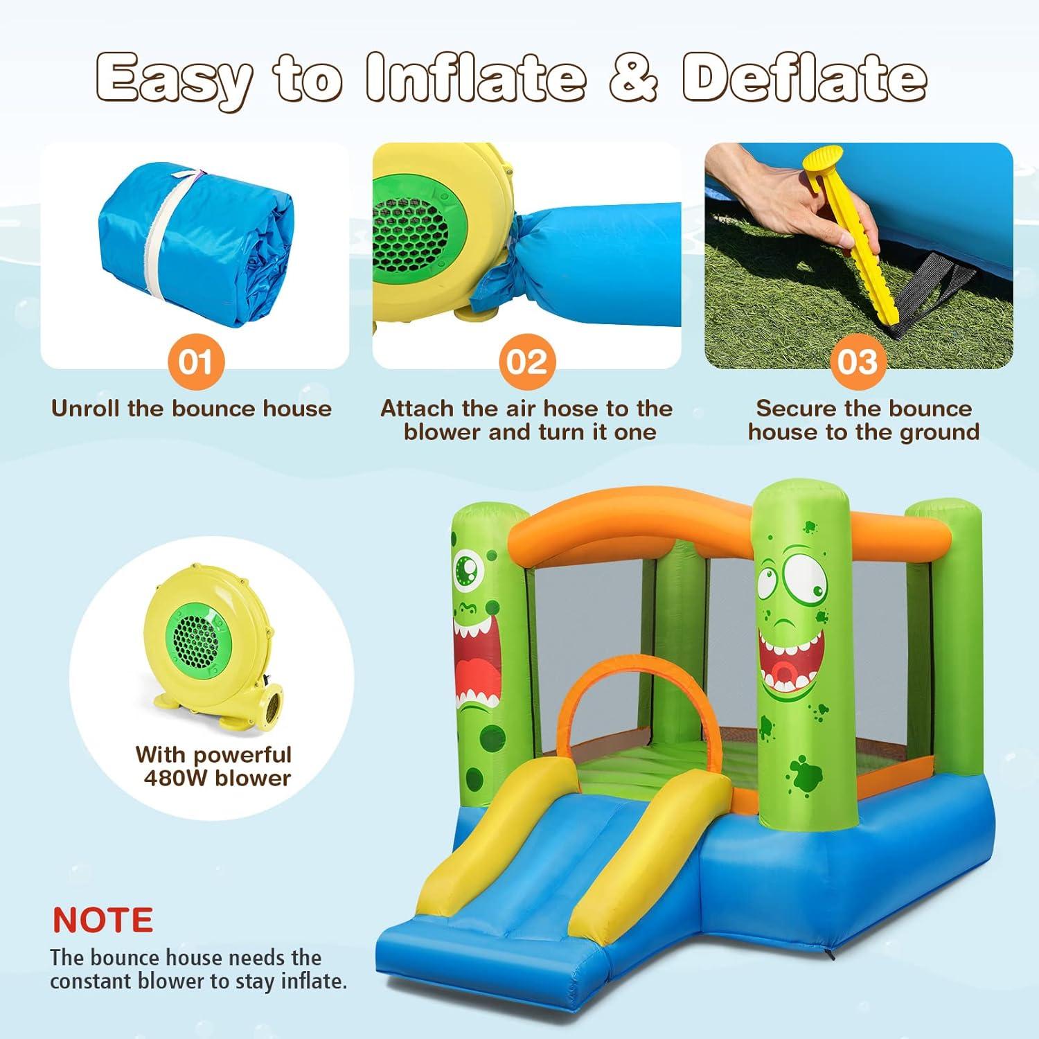 Colorful Inflatable Bounce House with Slide and Basketball Hoop