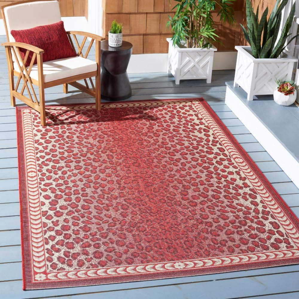 SAFAVIEH Courtyard Candace Spotted Indoor/Outdoor Area Rug, Red/Beige, 4' x 5'7"