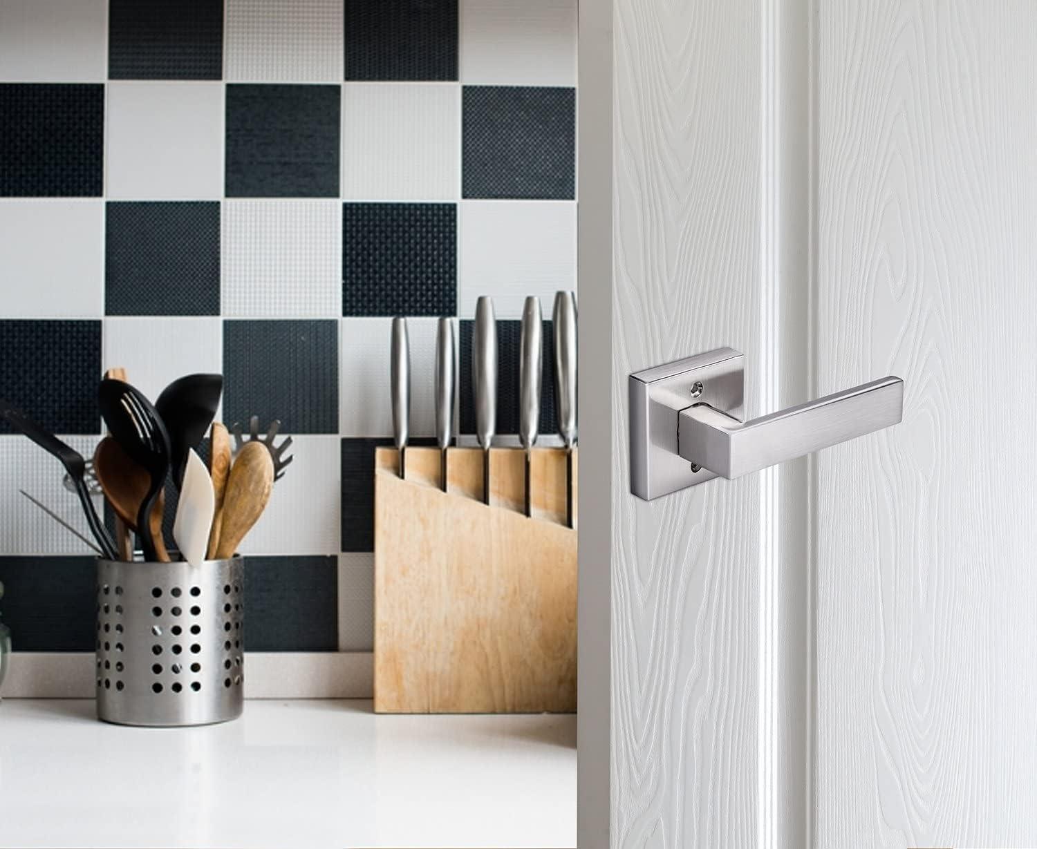 SARTODOORS Pack of 2 Modern Square Satin Nickel Dummy Handle/Non-Turning Single Side Lever for Closet French Doors Heavy Duty