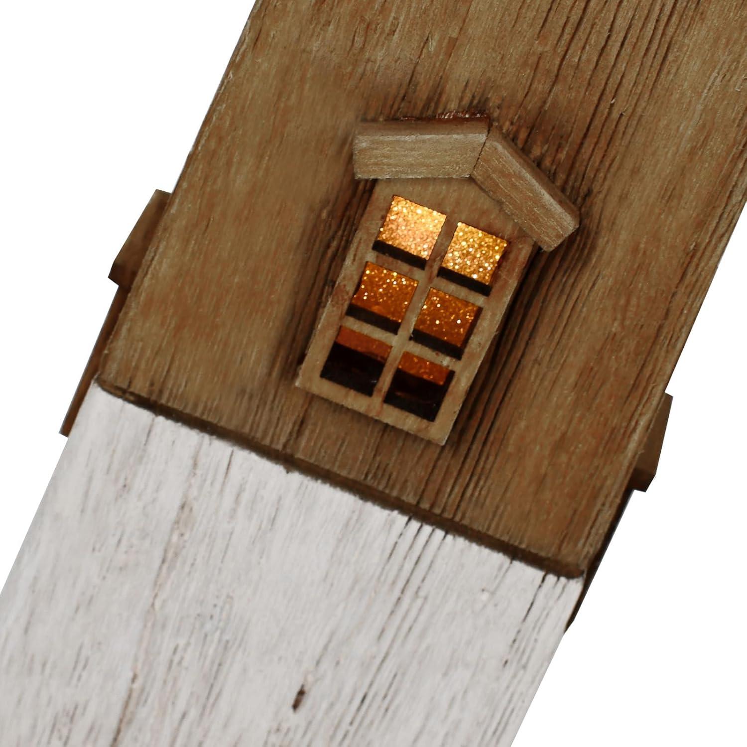 Rustic Wooden Nautical Lighthouse with LED Light, 13.78"