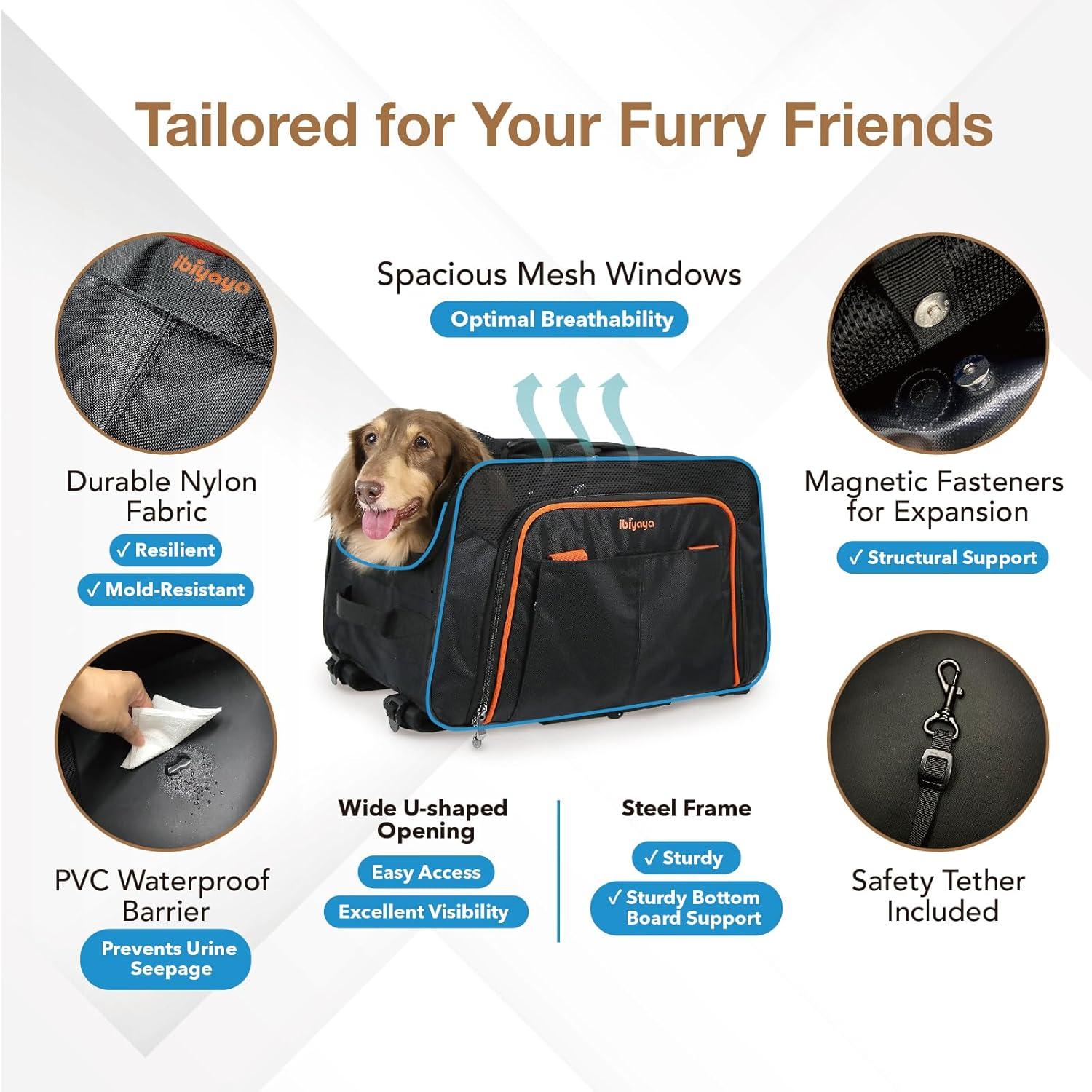 JetPaw Expandable Black and Orange Rolling Pet Carrier